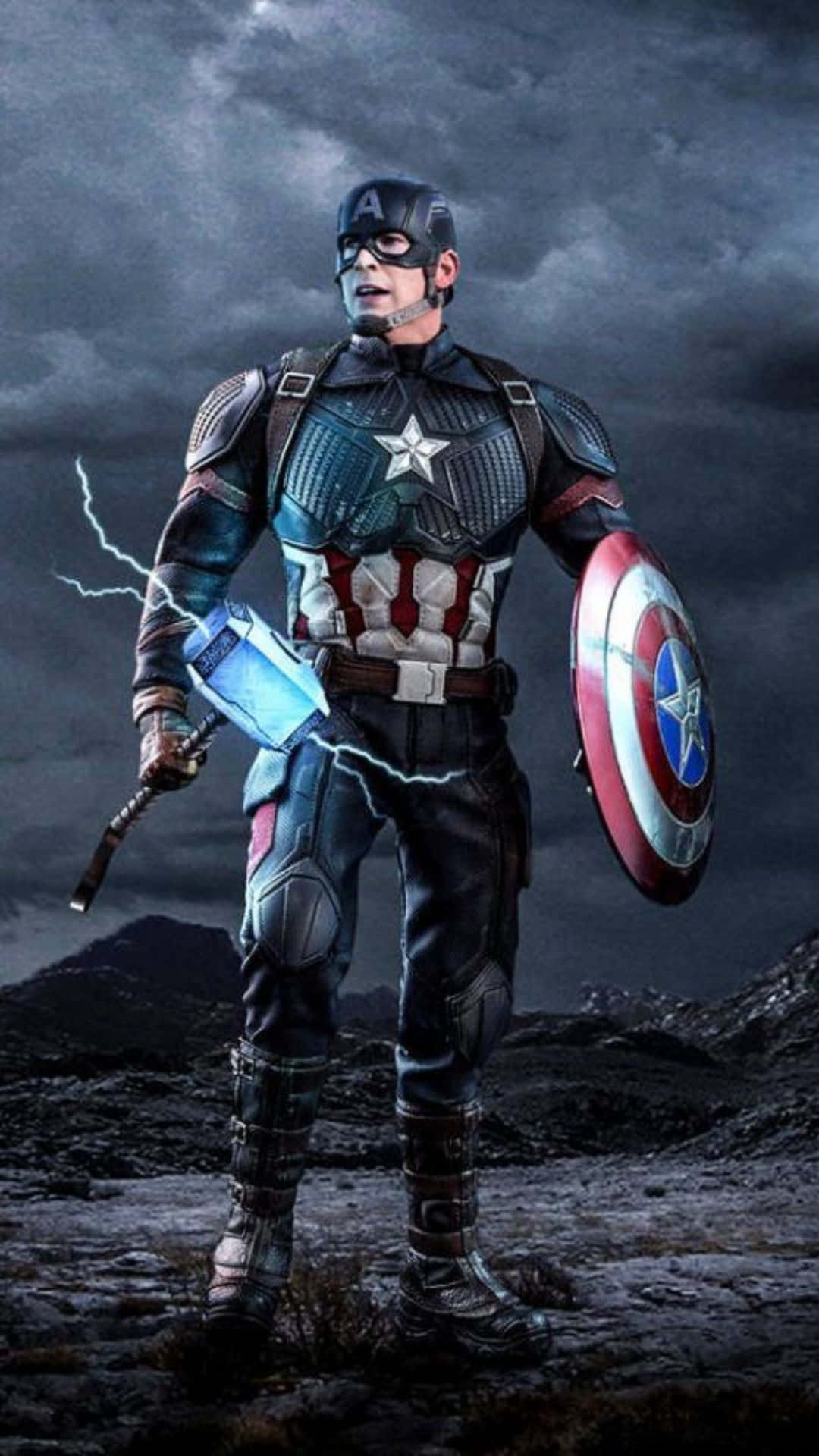 Captain America Android, rocky cliff, shield, Full HD Phone Wallpaper