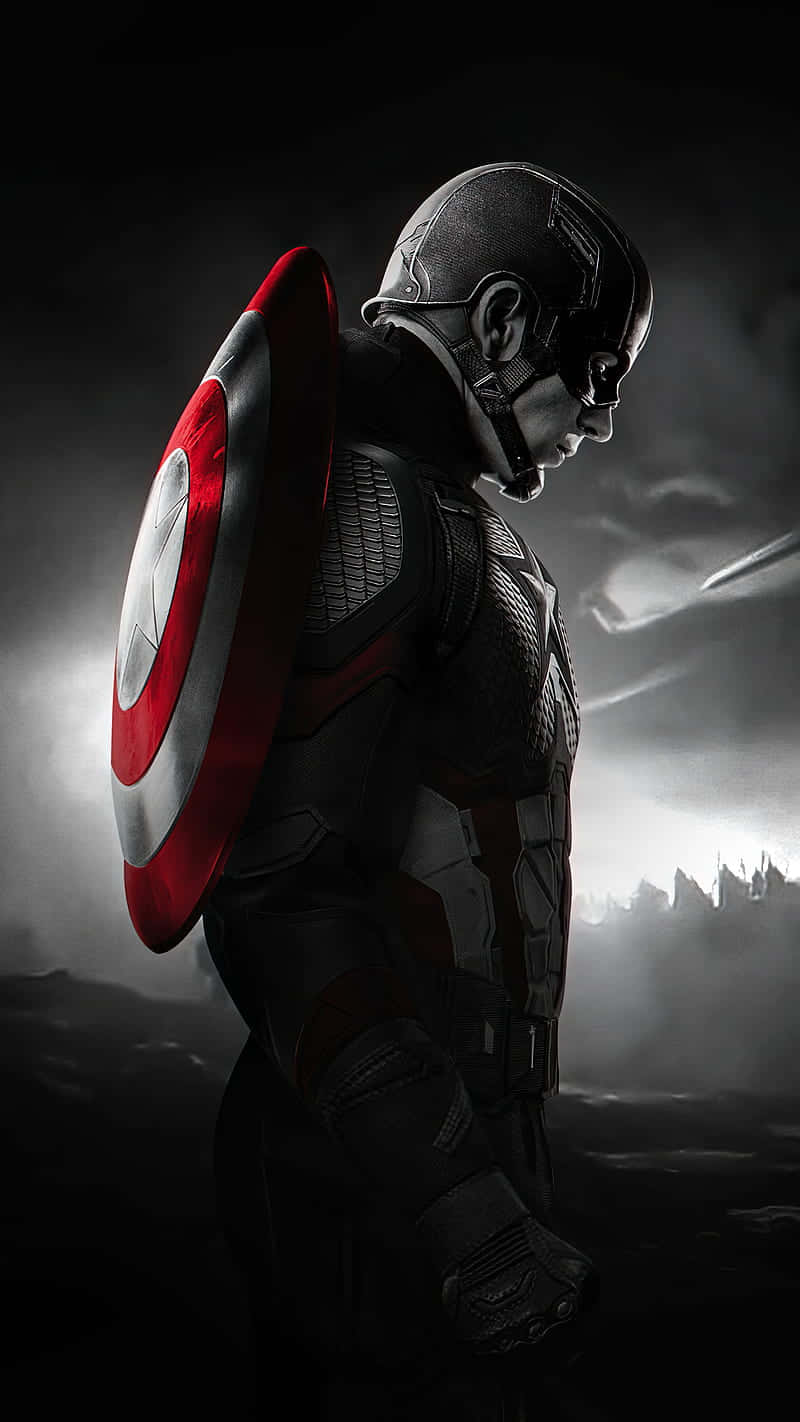 Captain America Android, red white and blue shield, stormy sky, HD Phone Wallpaper