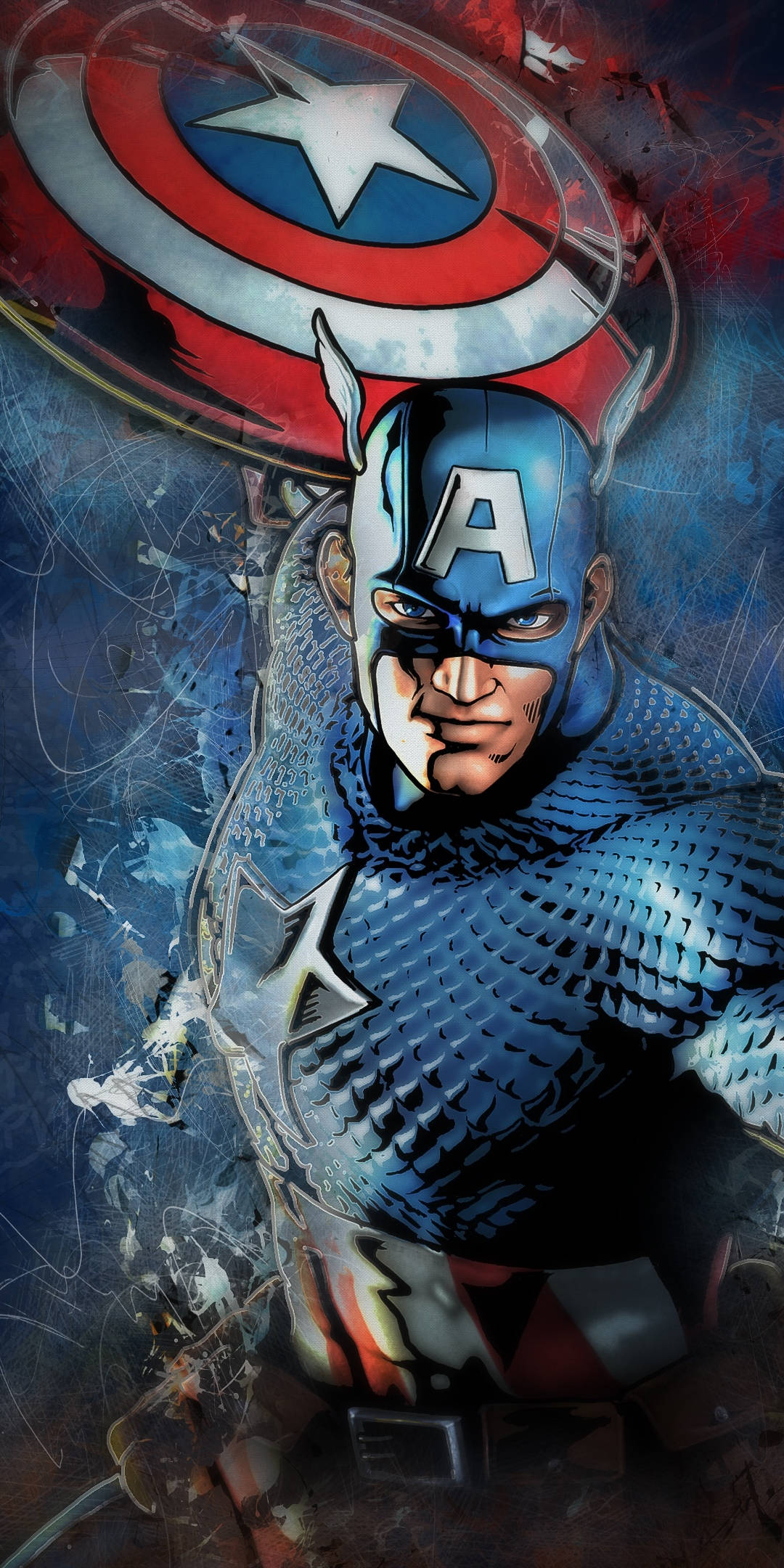 Captain America, comic book style, blue red and white colors, Full HD Phone Wallpaper