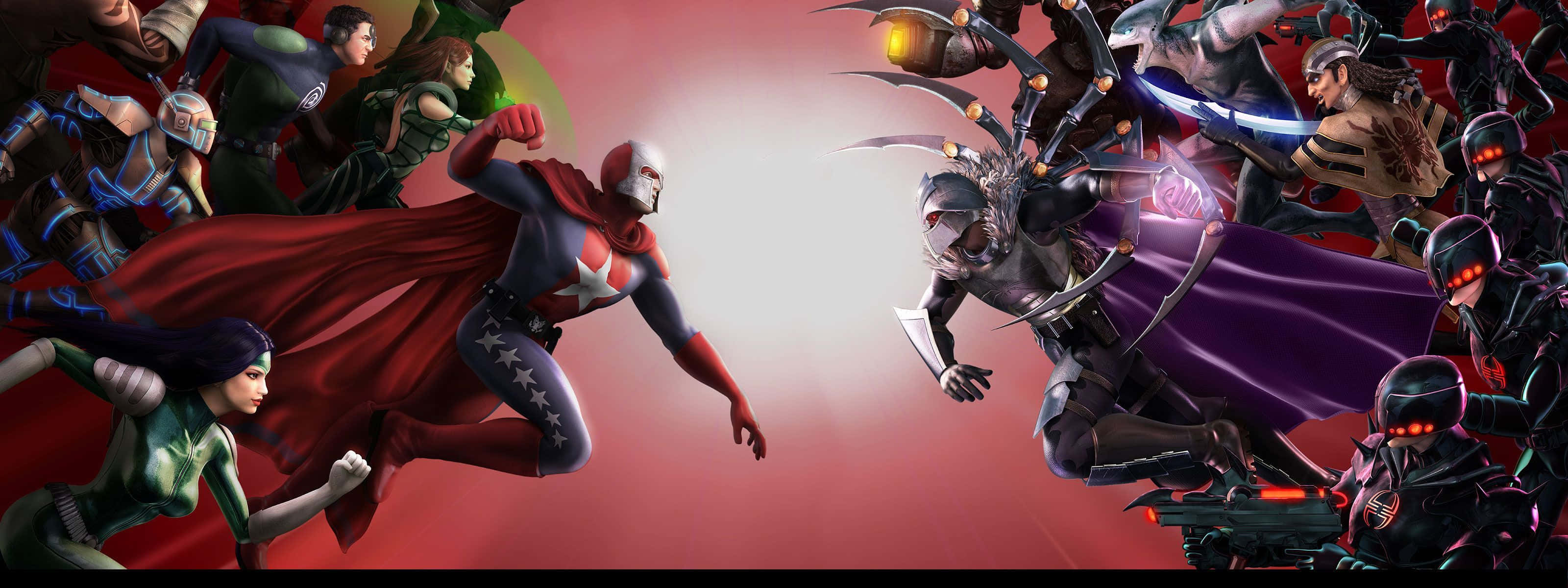 Captain America, dual screen, glowing red backdrop, 2K Desktop Wallpaper