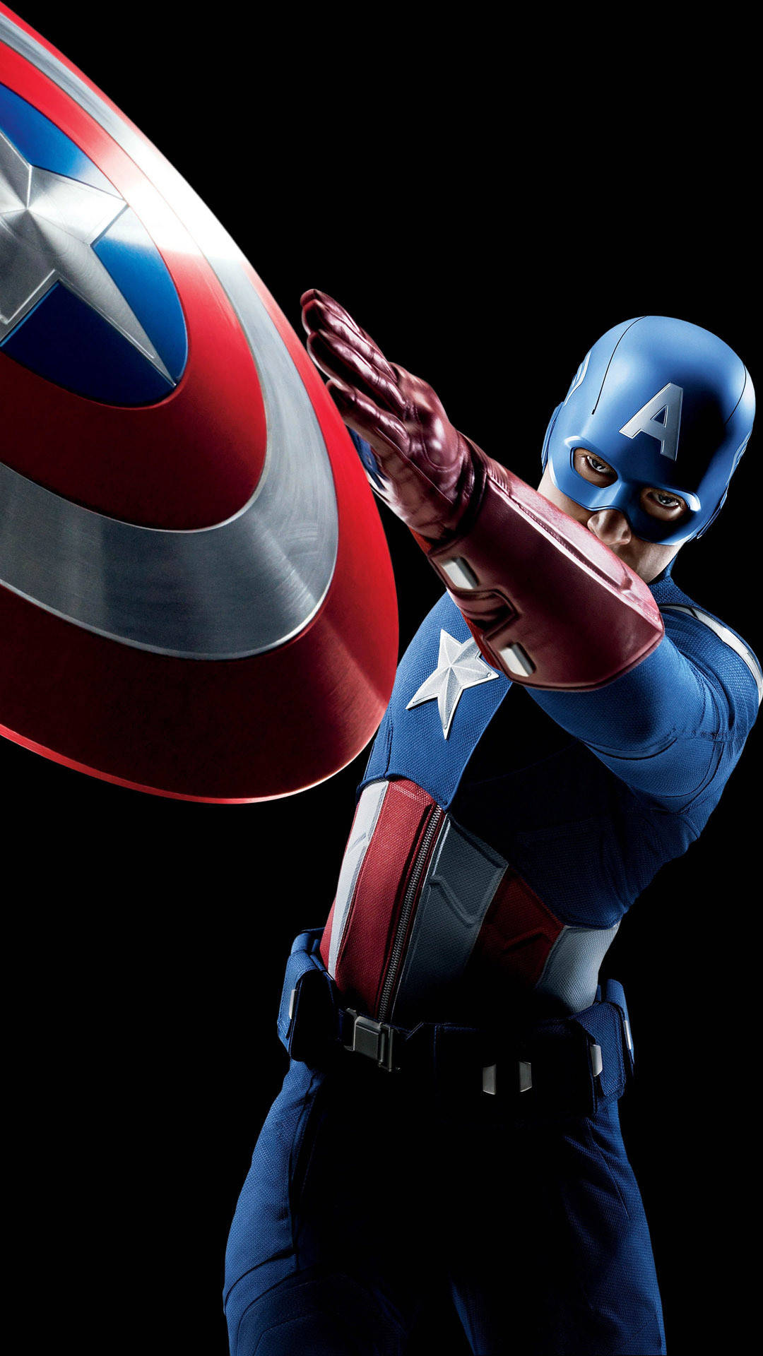 Captain America, iconic shield, stark black background, Full HD Phone Wallpaper