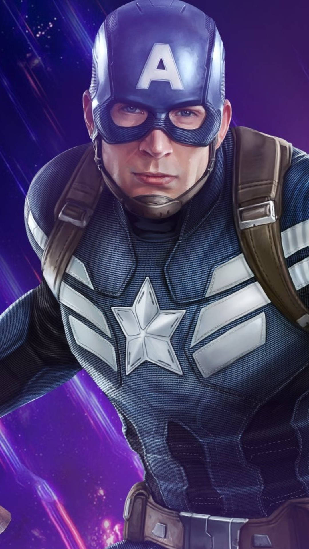 Captain America, blue and white suit, cosmic purple and blue background, Full HD Phone Wallpaper