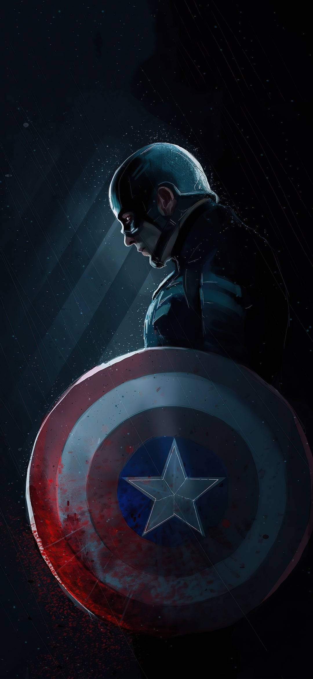 Captain America, iconic shield, red stain, Full HD Phone Wallpaper