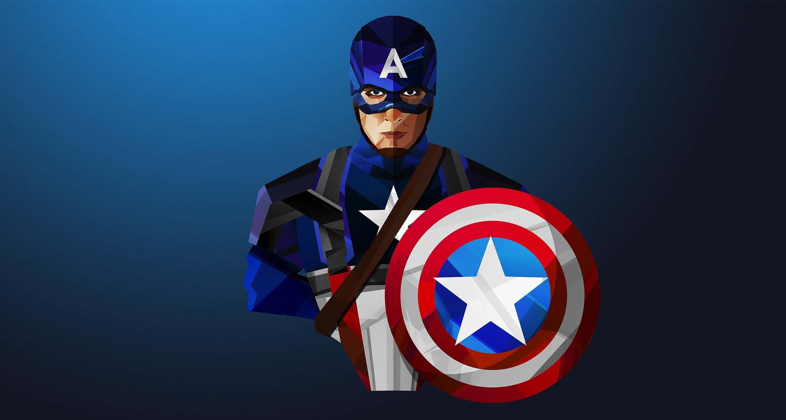 Captain America, iconic shield, low-poly style, 2K Desktop Wallpaper