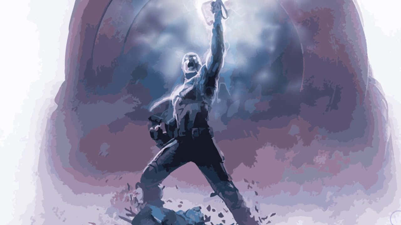Captain America, glowing hammer, swirling purple and blue cosmic backdrop, HD Desktop Wallpaper
