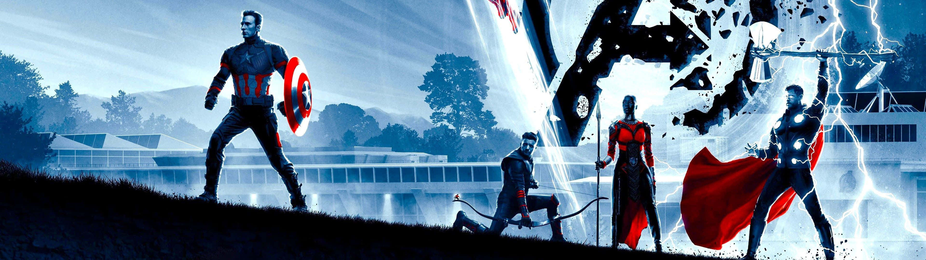 Captain America, dual-screen, grassy hill, 4K Desktop Wallpaper