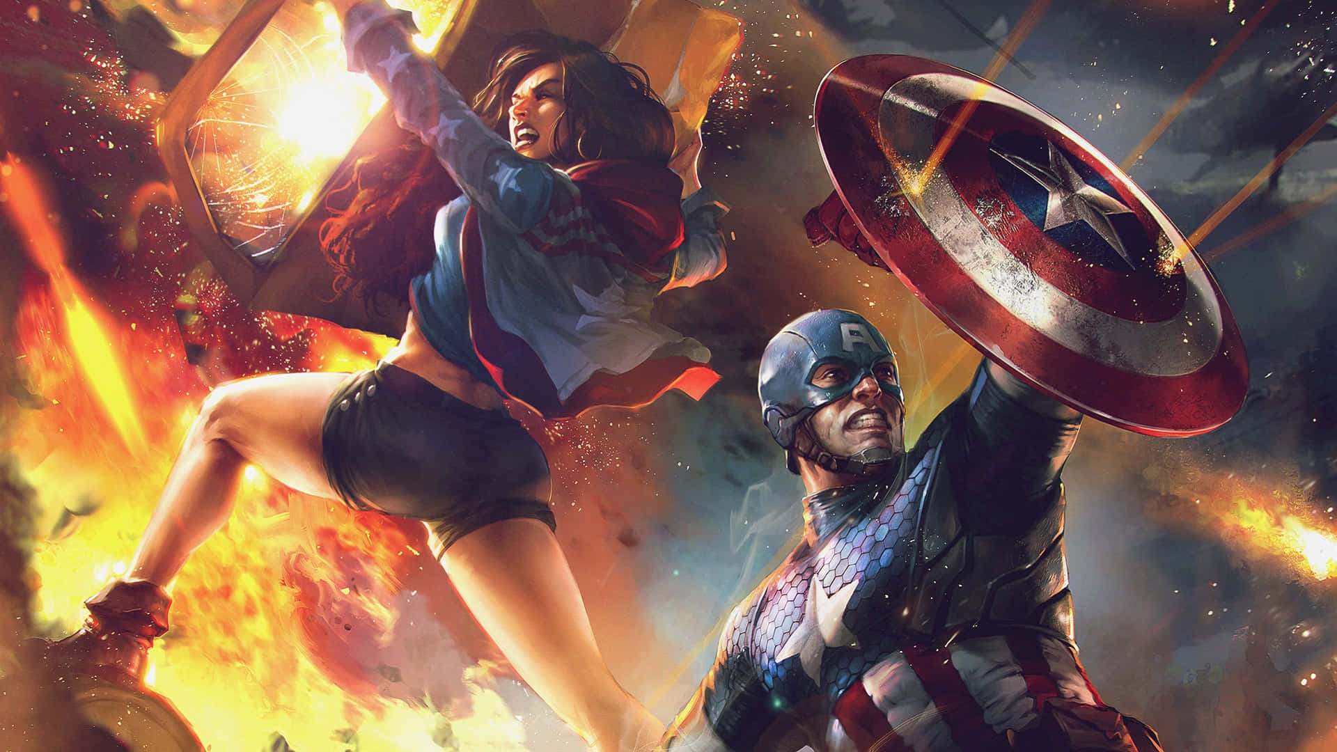 Captain America, female warrior, shields, Full HD Desktop Wallpaper