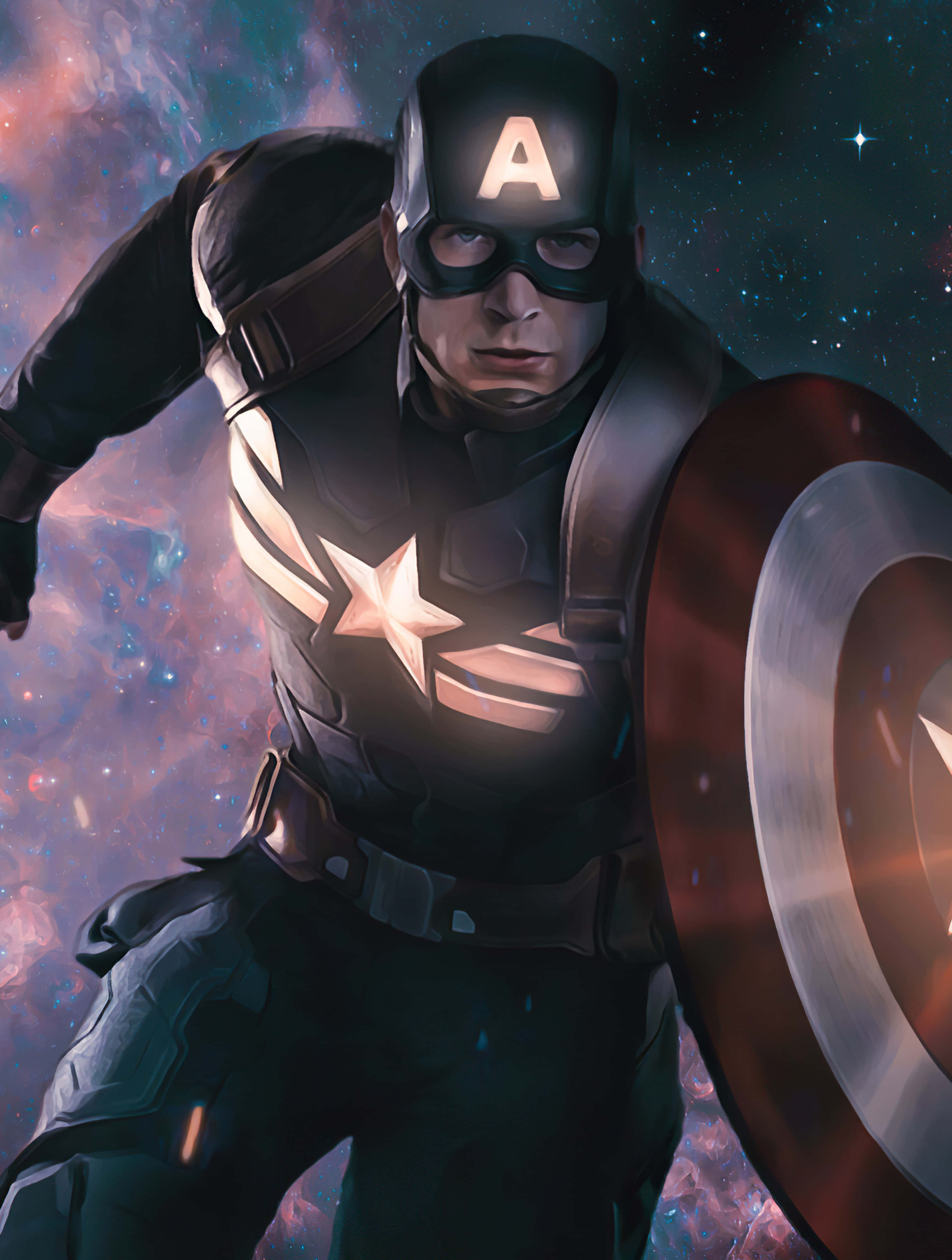Captain America, Endgame, cosmic nebula, 4K Phone Wallpaper