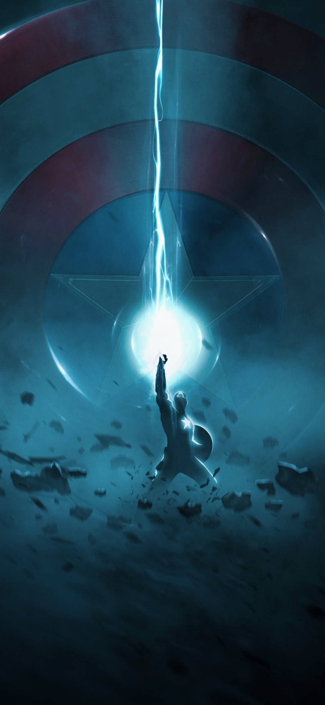 Thunder Captain America, superhero silhouette, glowing energy beam, Full HD Phone Wallpaper