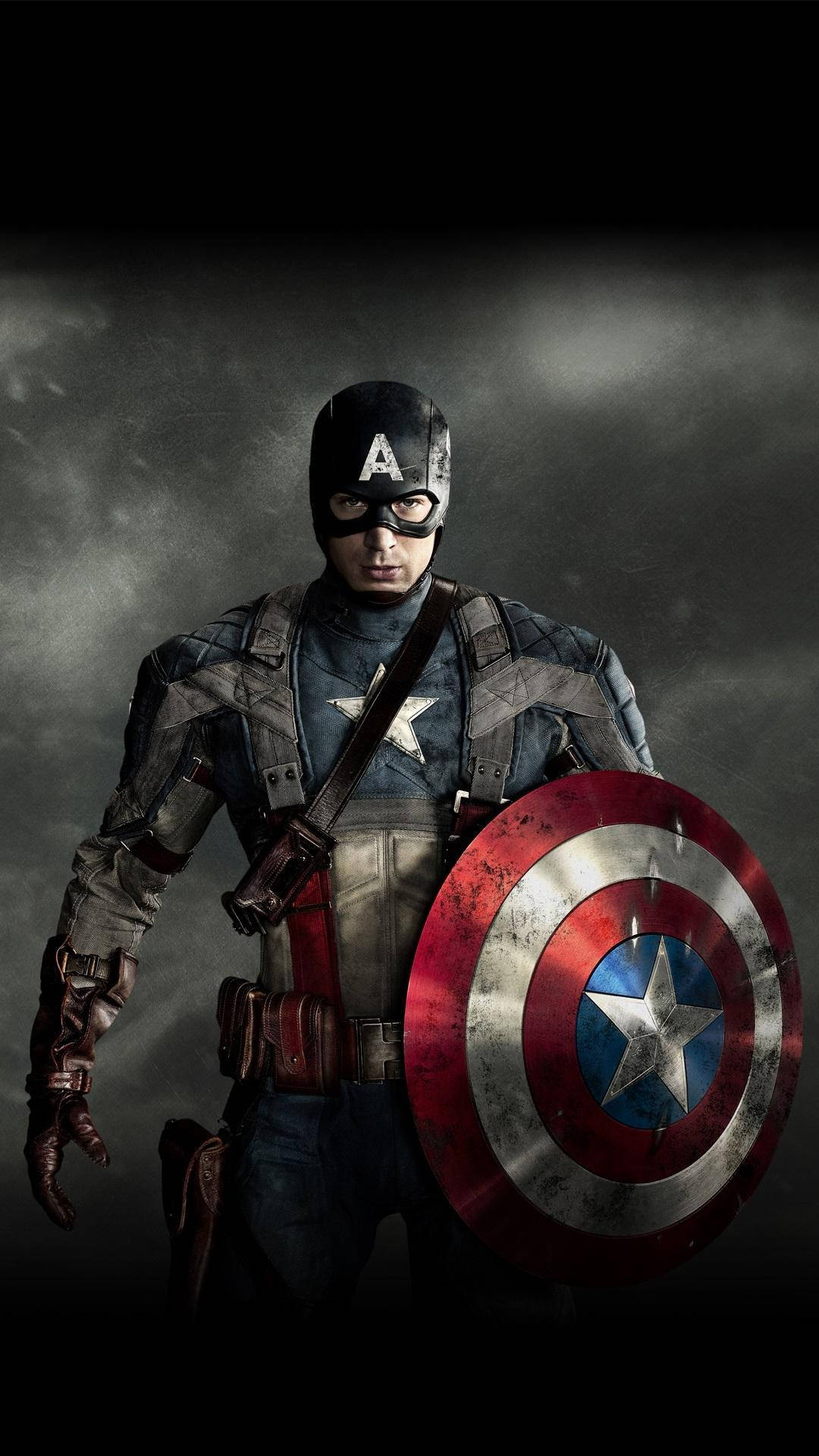 Captain America, iconic shield, stormy gray backdrop, Full HD Phone Wallpaper