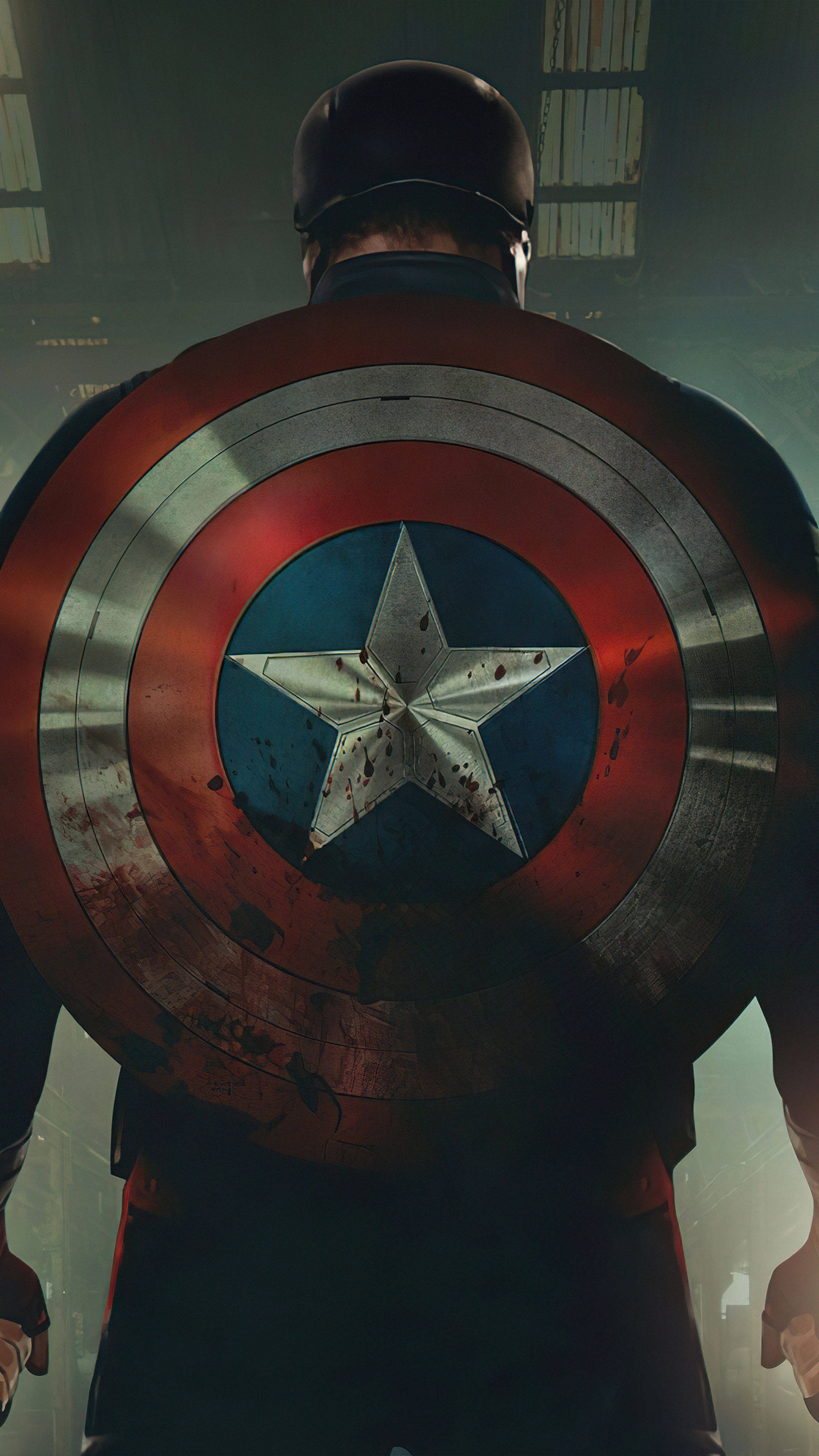 Captain America, star-spangled shield, bloody shield, 4K Phone Wallpaper