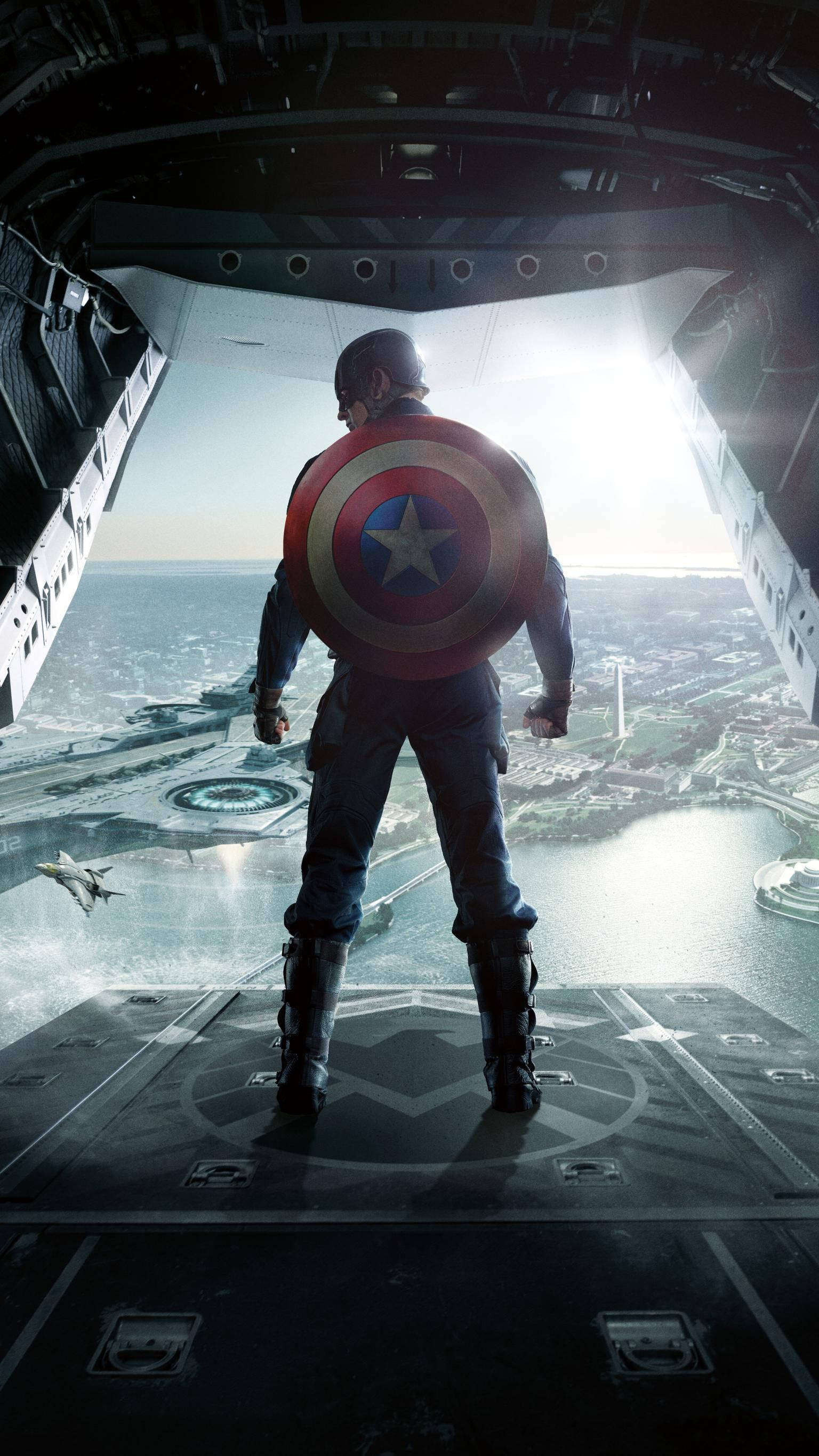 Captain America, military aircraft, coastal city, 2K Phone Wallpaper