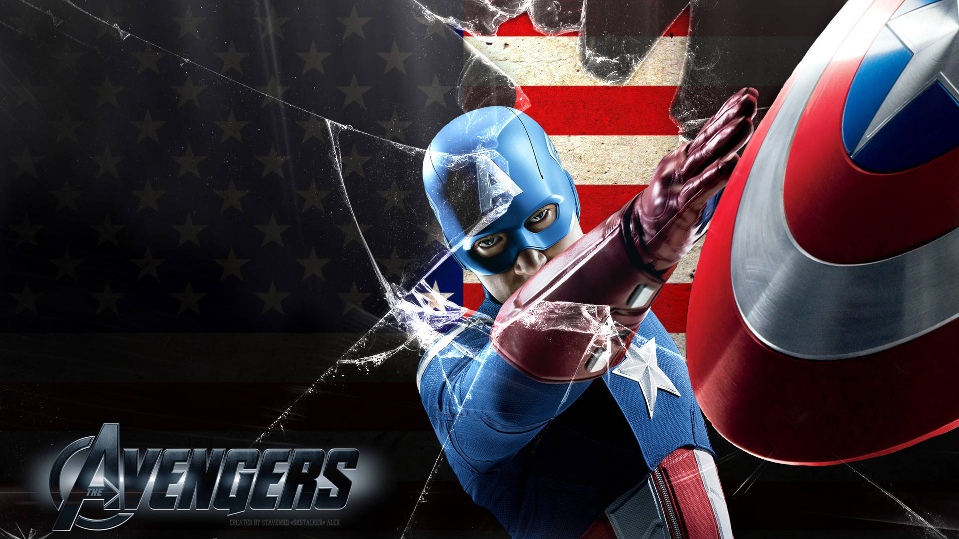 Captain America, iPhone, shattered glass pane, Full HD Desktop Wallpaper