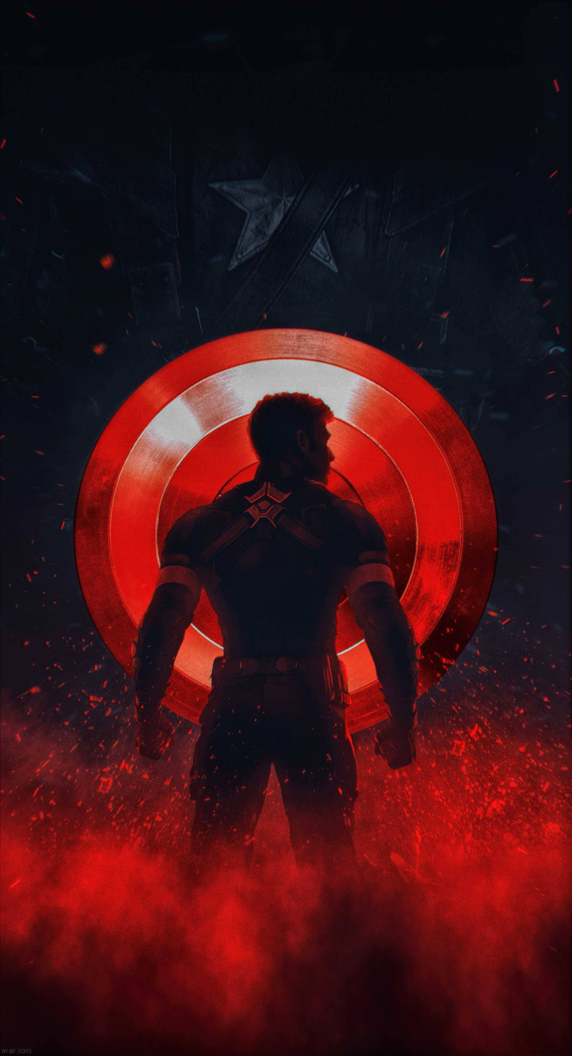 Captain America, red shield, fiery embers, 4K Phone Wallpaper