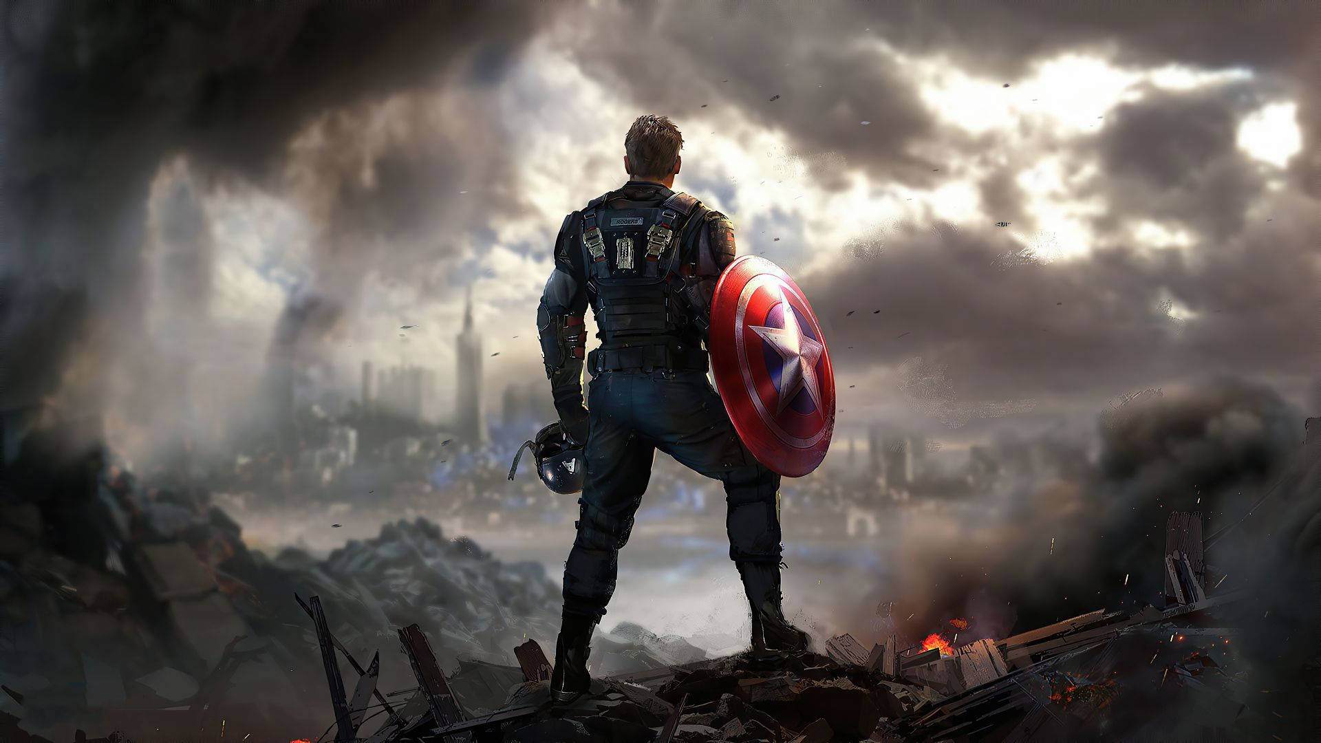 Captain America, shield, rubble, Full HD Desktop Wallpaper
