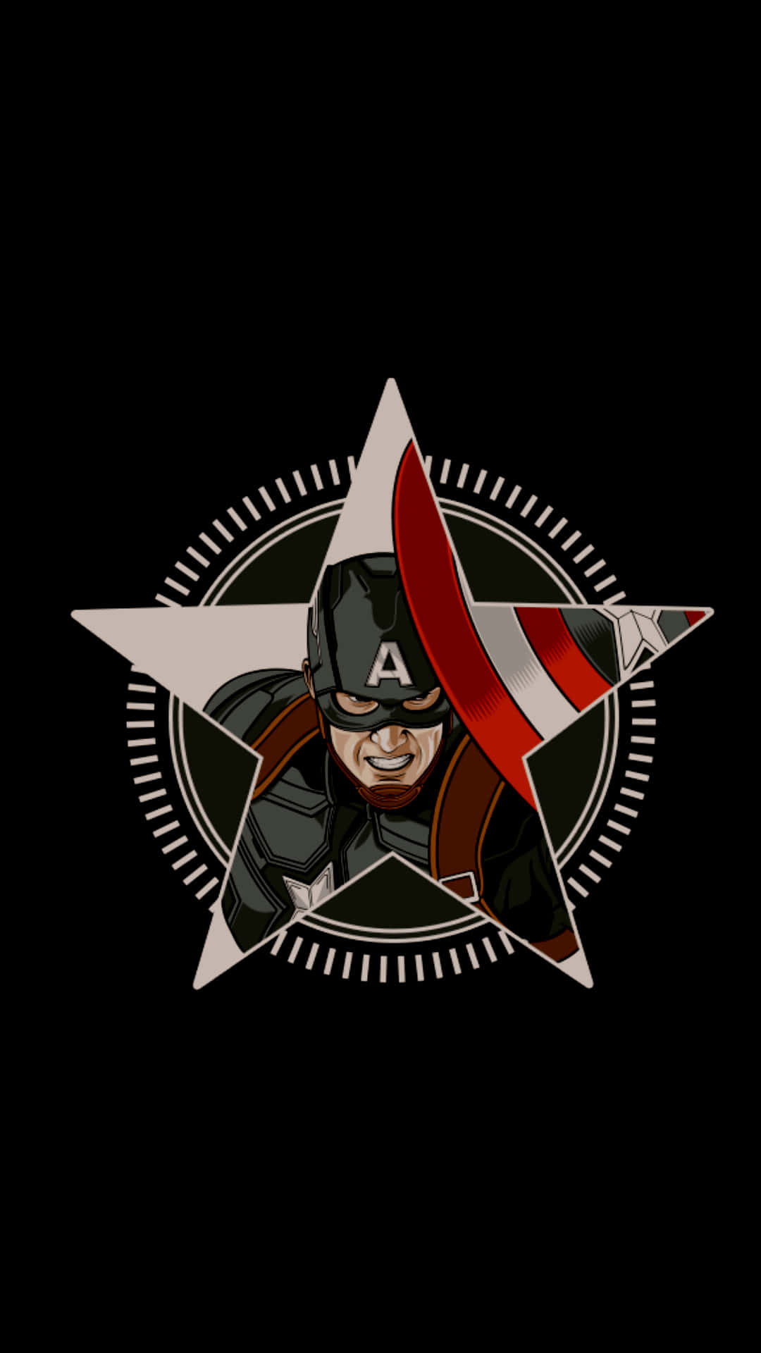 Captain America, star-shaped emblem, black background, Full HD Phone Wallpaper