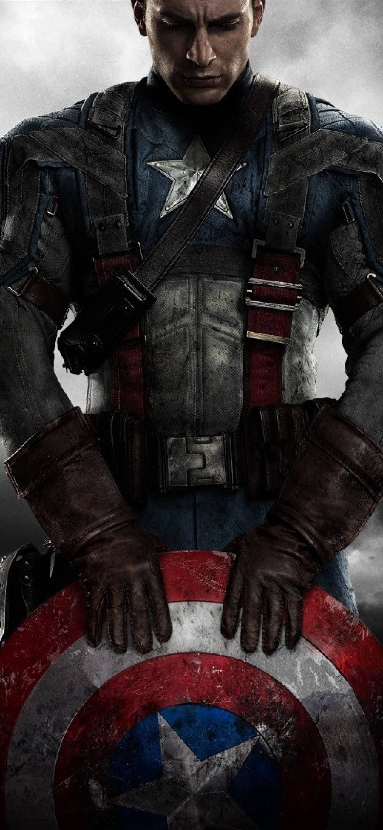 Captain America, iconic shield, stormy gray backdrop, 2K Phone Wallpaper