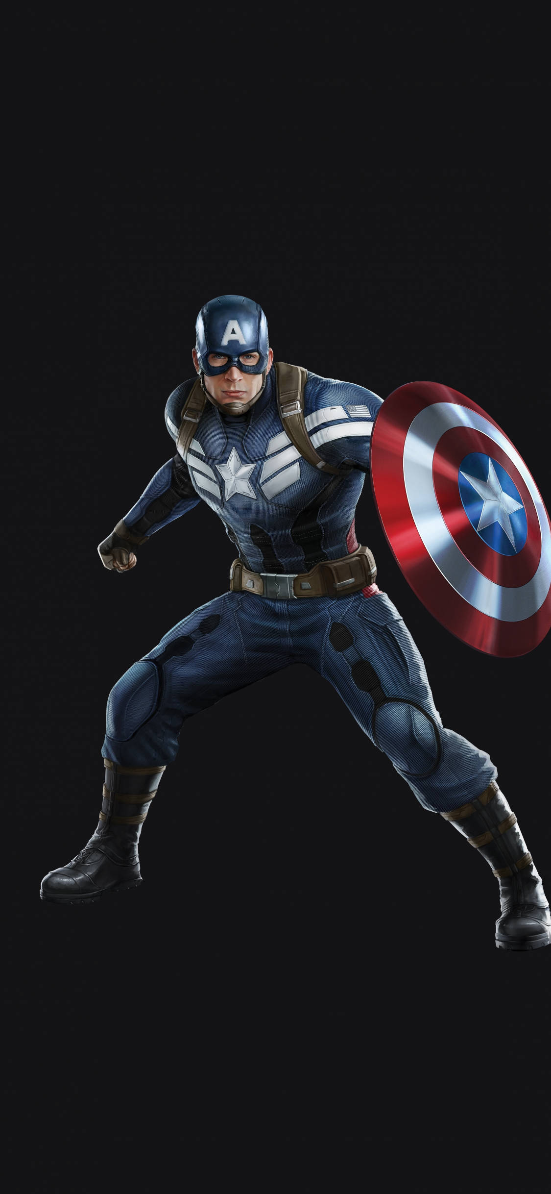 Captain America, red white and blue shield, black background, Full HD Phone Wallpaper