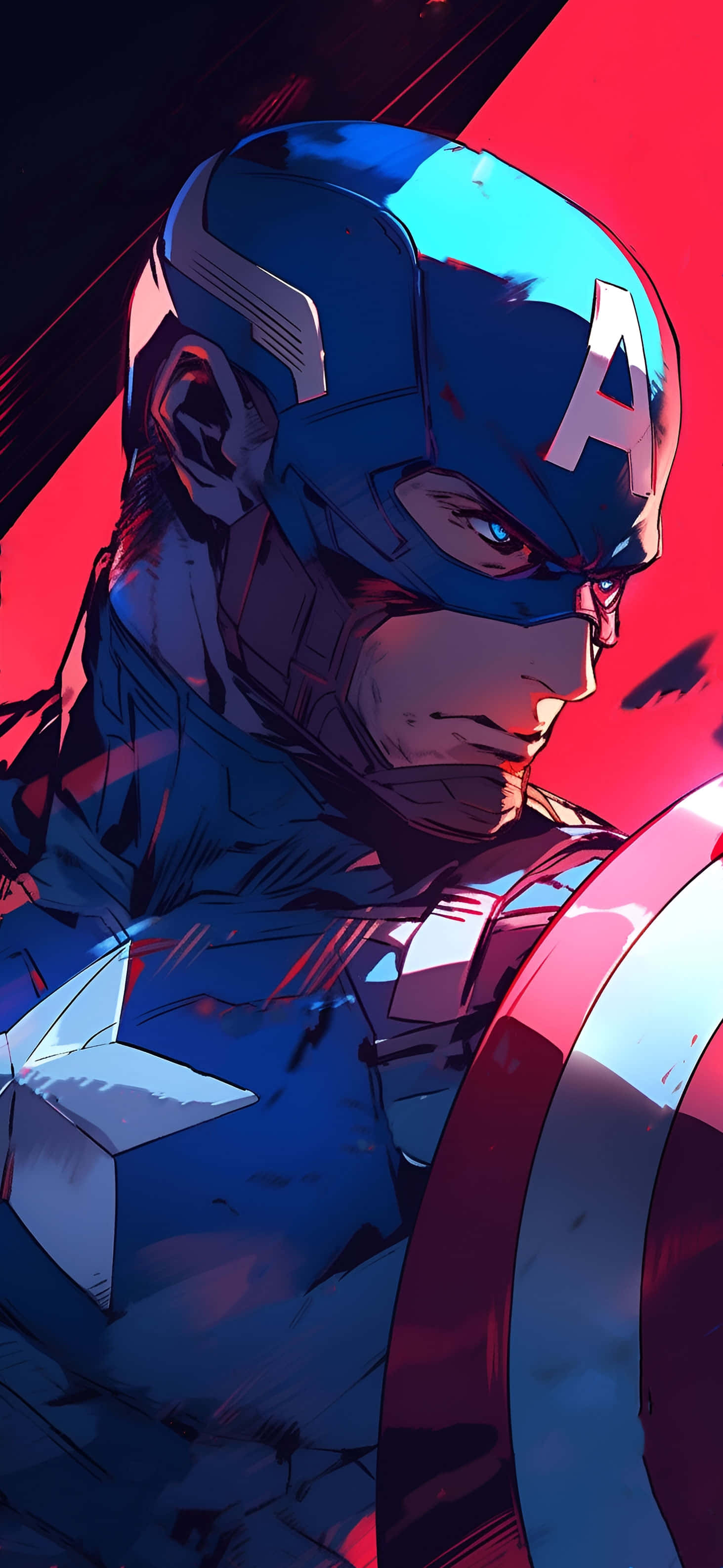 Captain America, red and blue armor, shield, 2K Phone Wallpaper