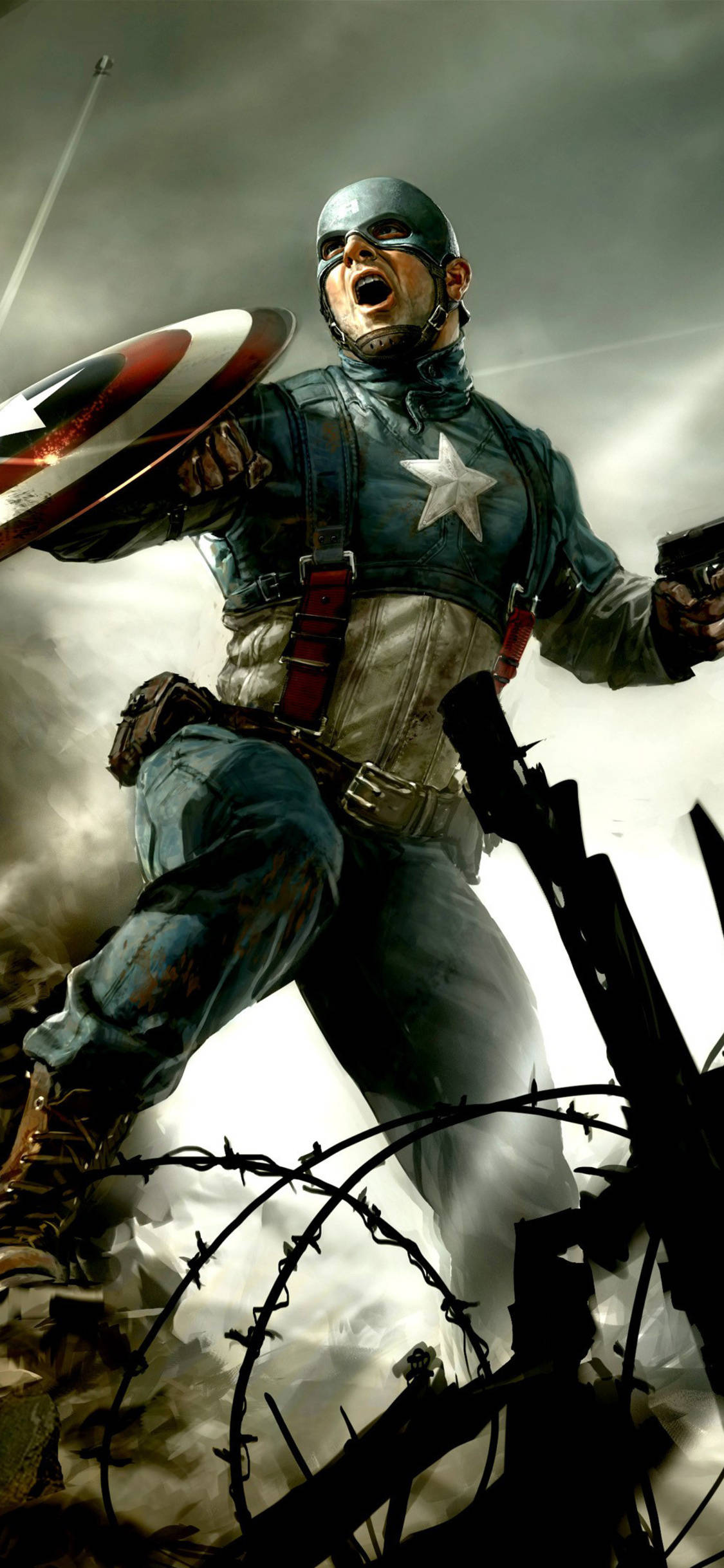 Captain America, shield, pistol, Full HD Phone Wallpaper