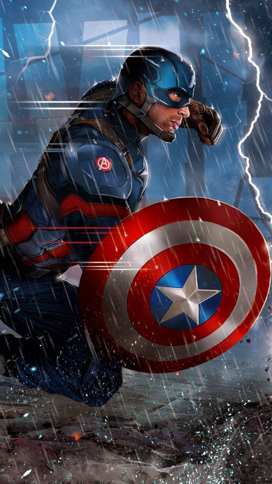 Captain America, shield, lightning, Full HD Phone Wallpaper