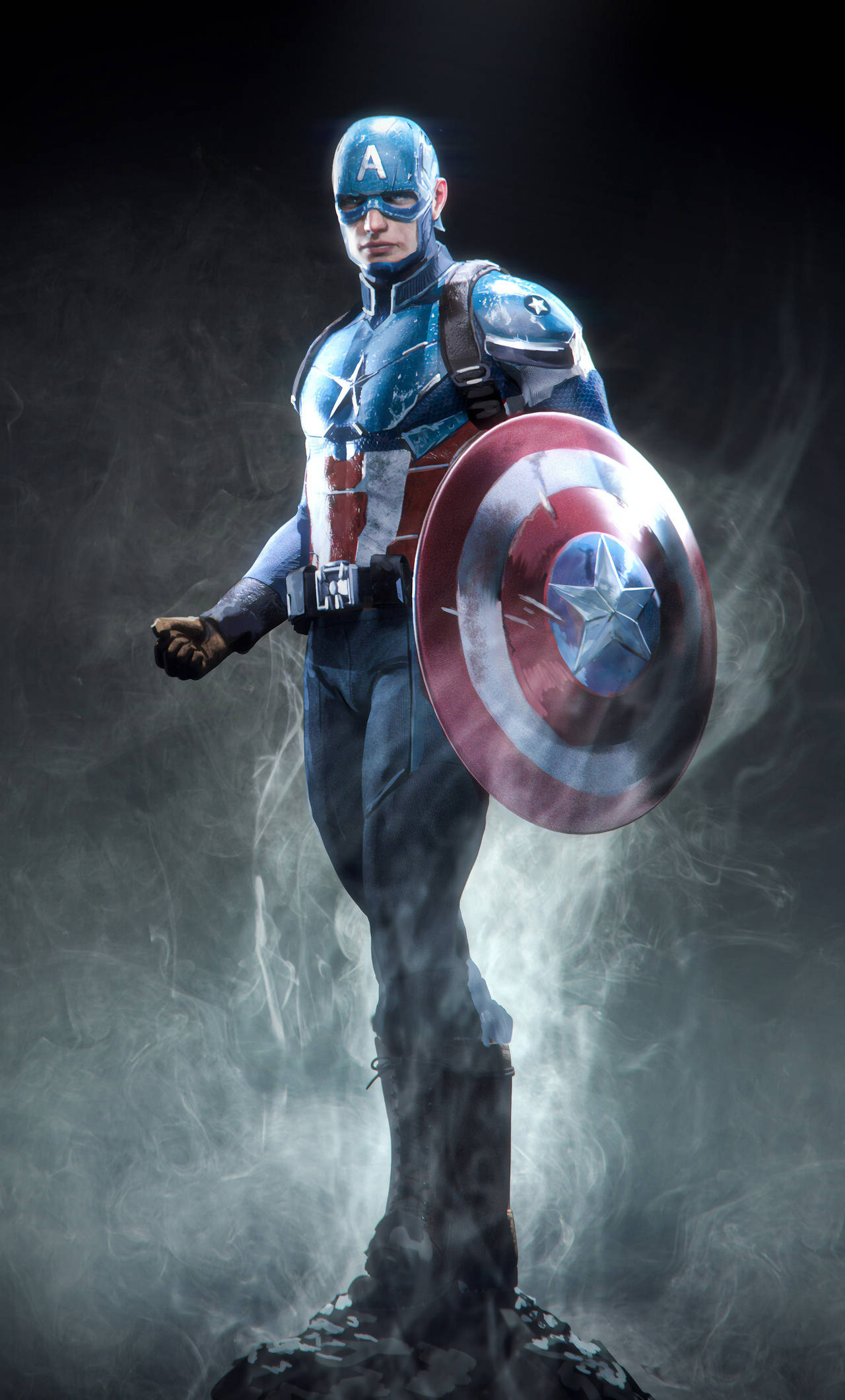 Captain America, iconic shield, smoky darkness, Full HD Phone Wallpaper