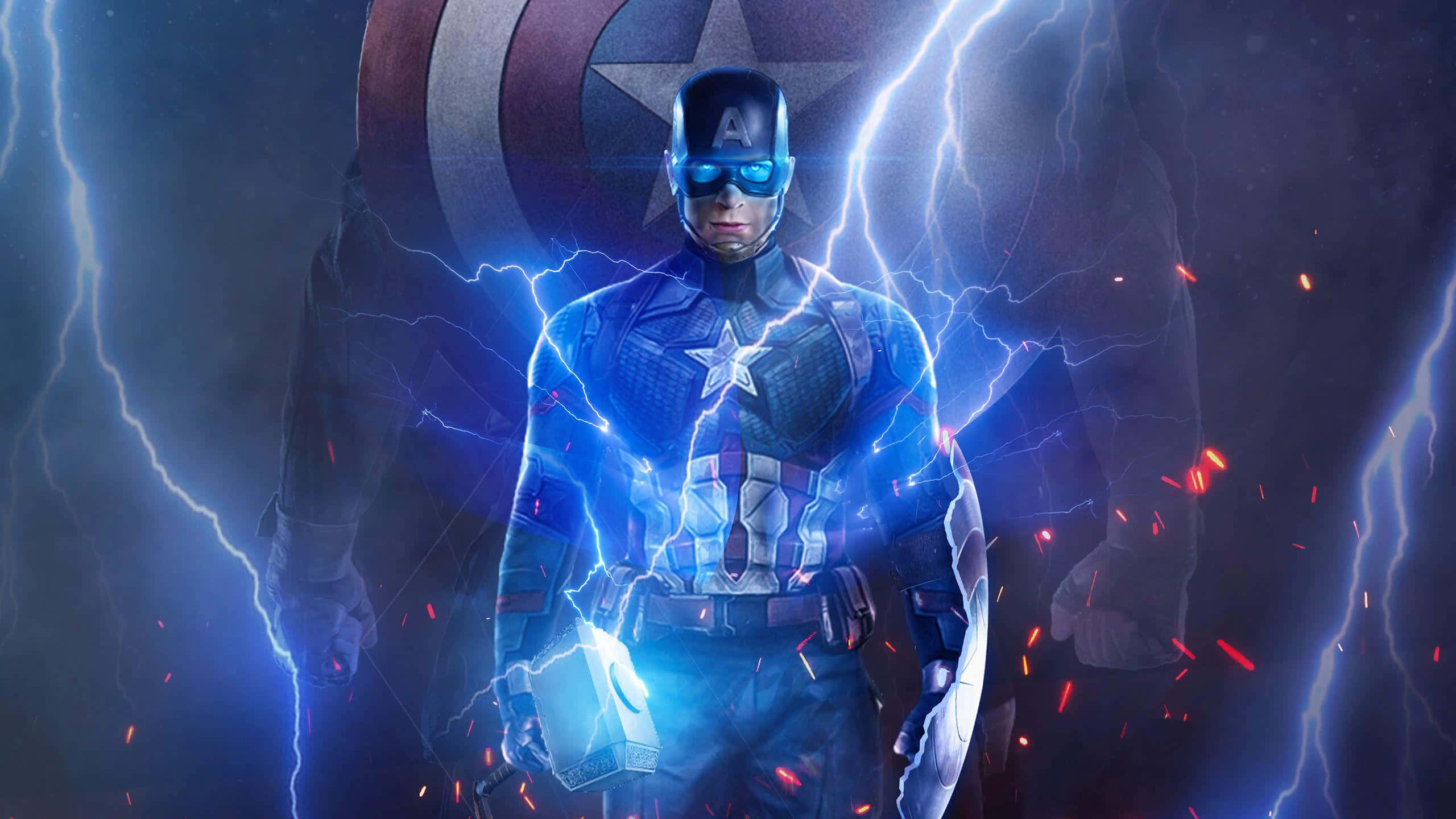 Captain America, blue lightning, shield, 2K Desktop Wallpaper