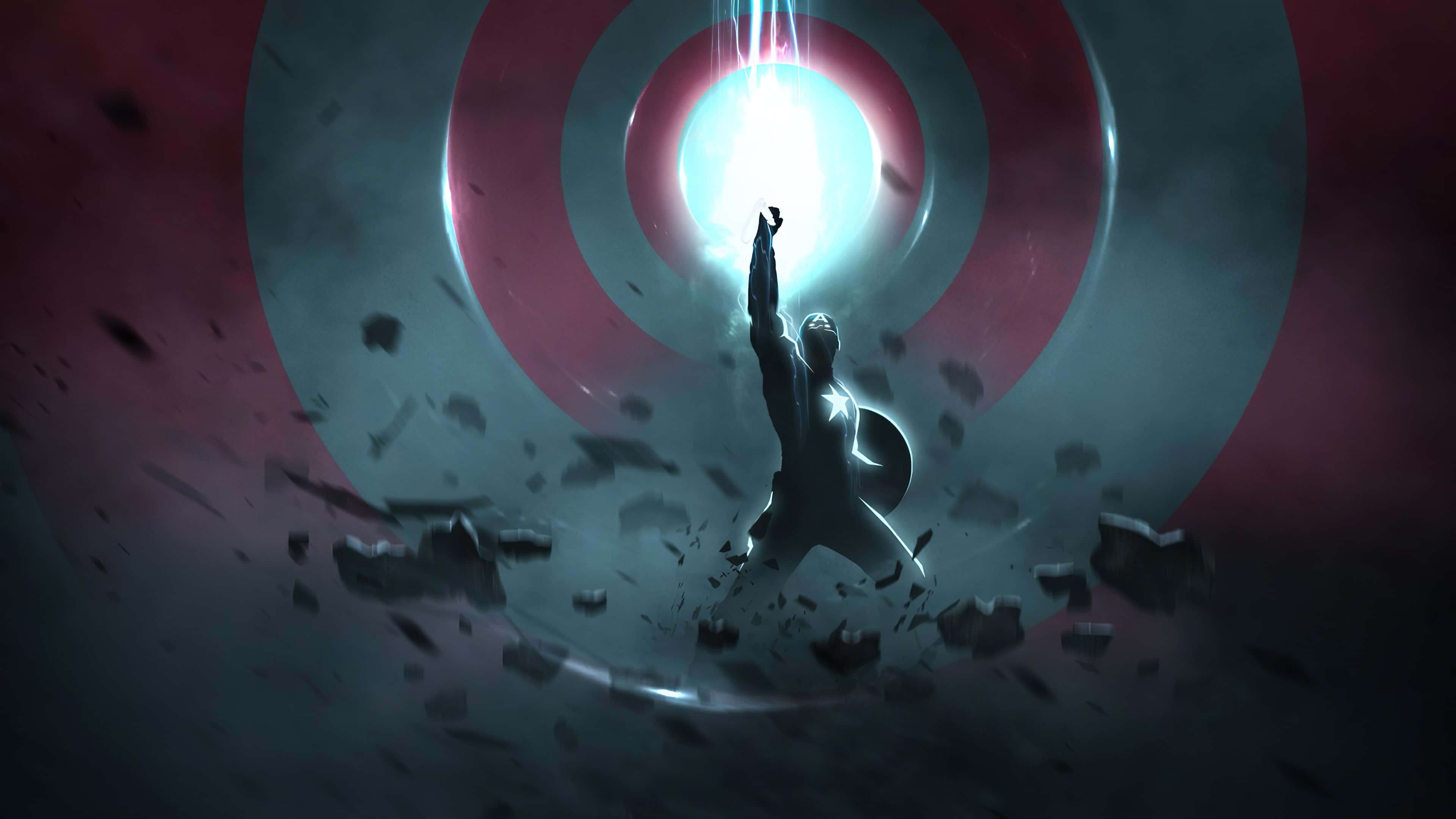 Captain America, shield, glowing target portal, 4K Desktop Wallpaper
