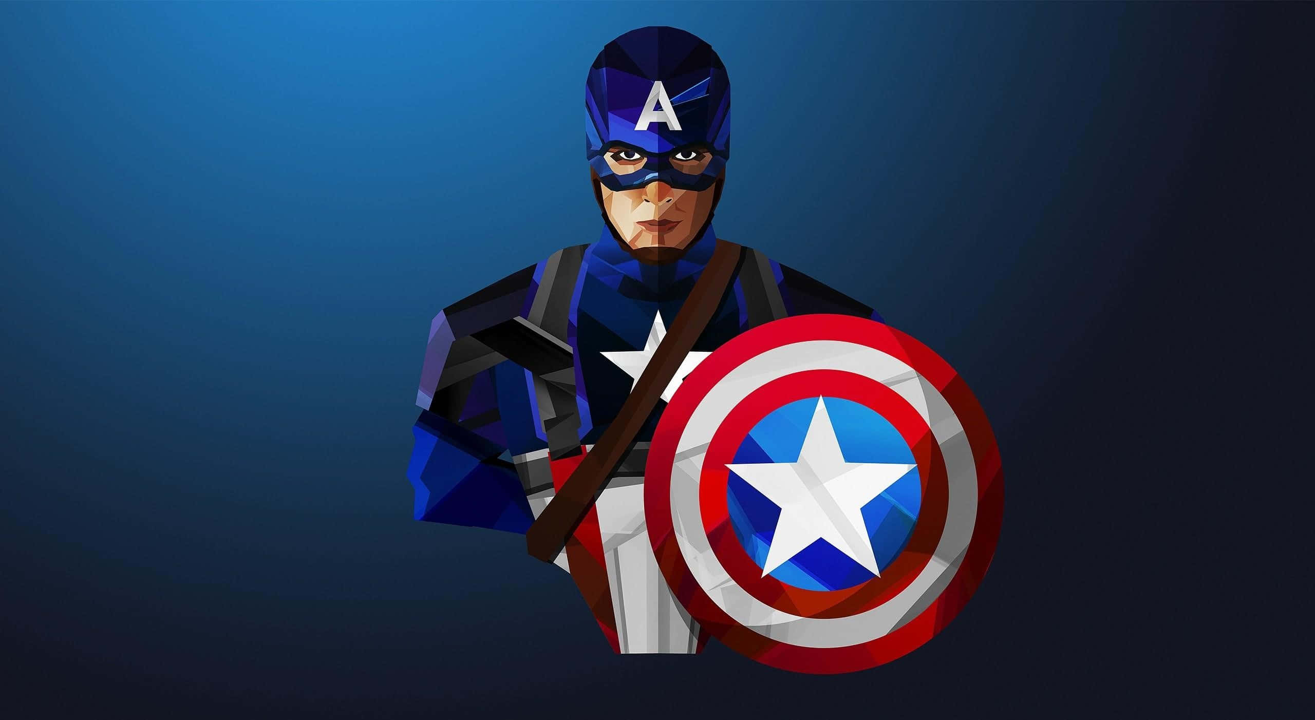 Captain America, iconic shield, low poly style, 2K Desktop Wallpaper