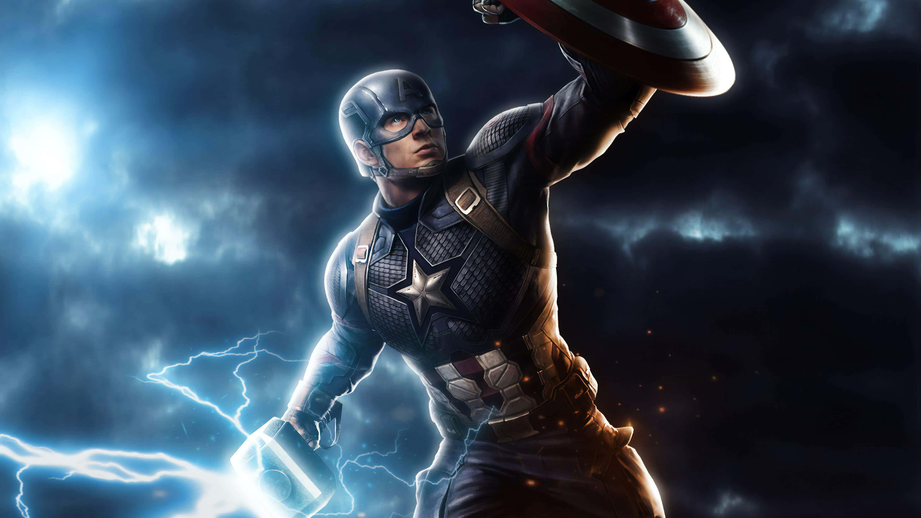 Captain America, stormy sky, shield, 4K Desktop Wallpaper