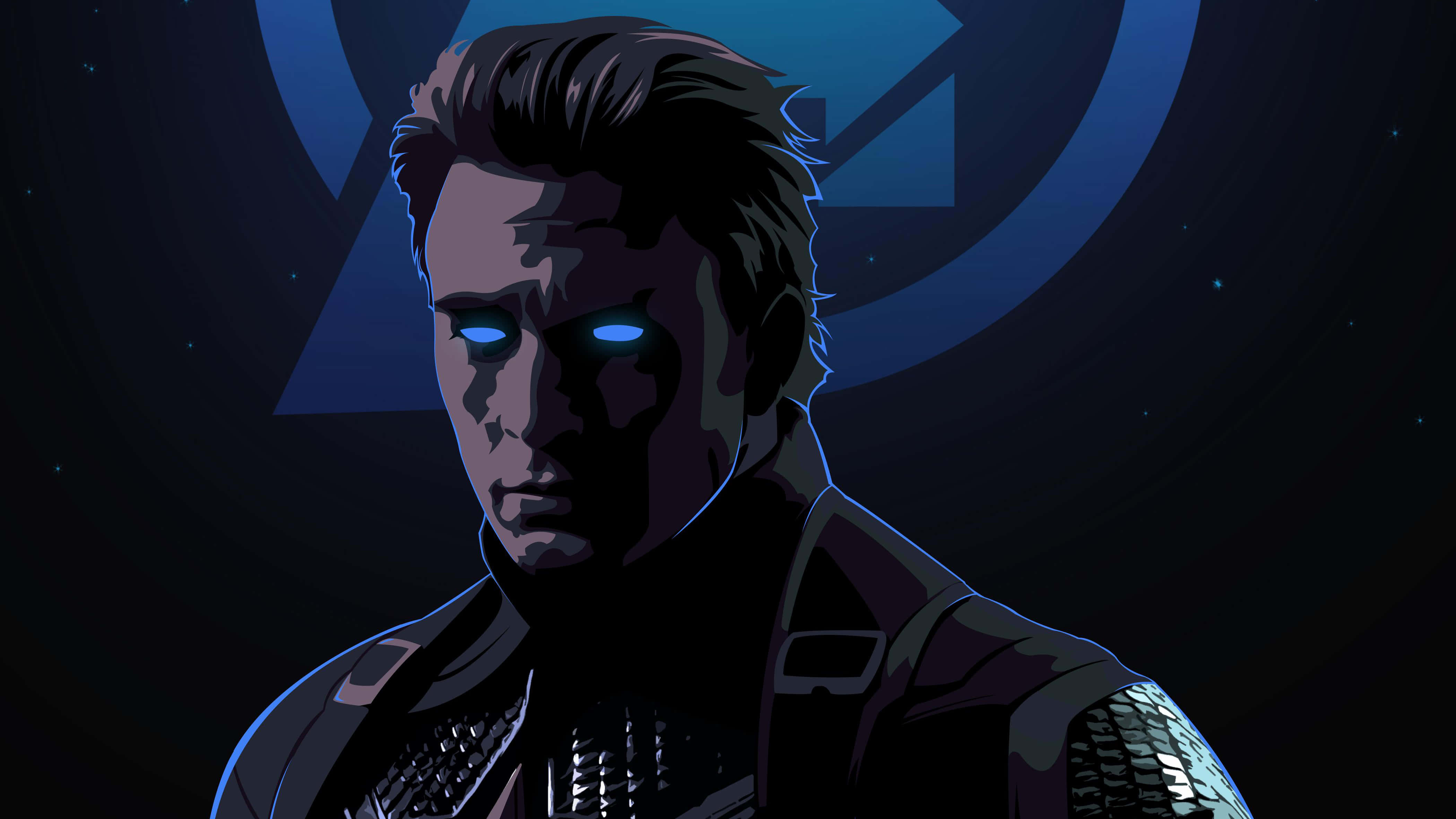 Captain America, glowing blue eyes, dark armor, 4K Desktop Wallpaper