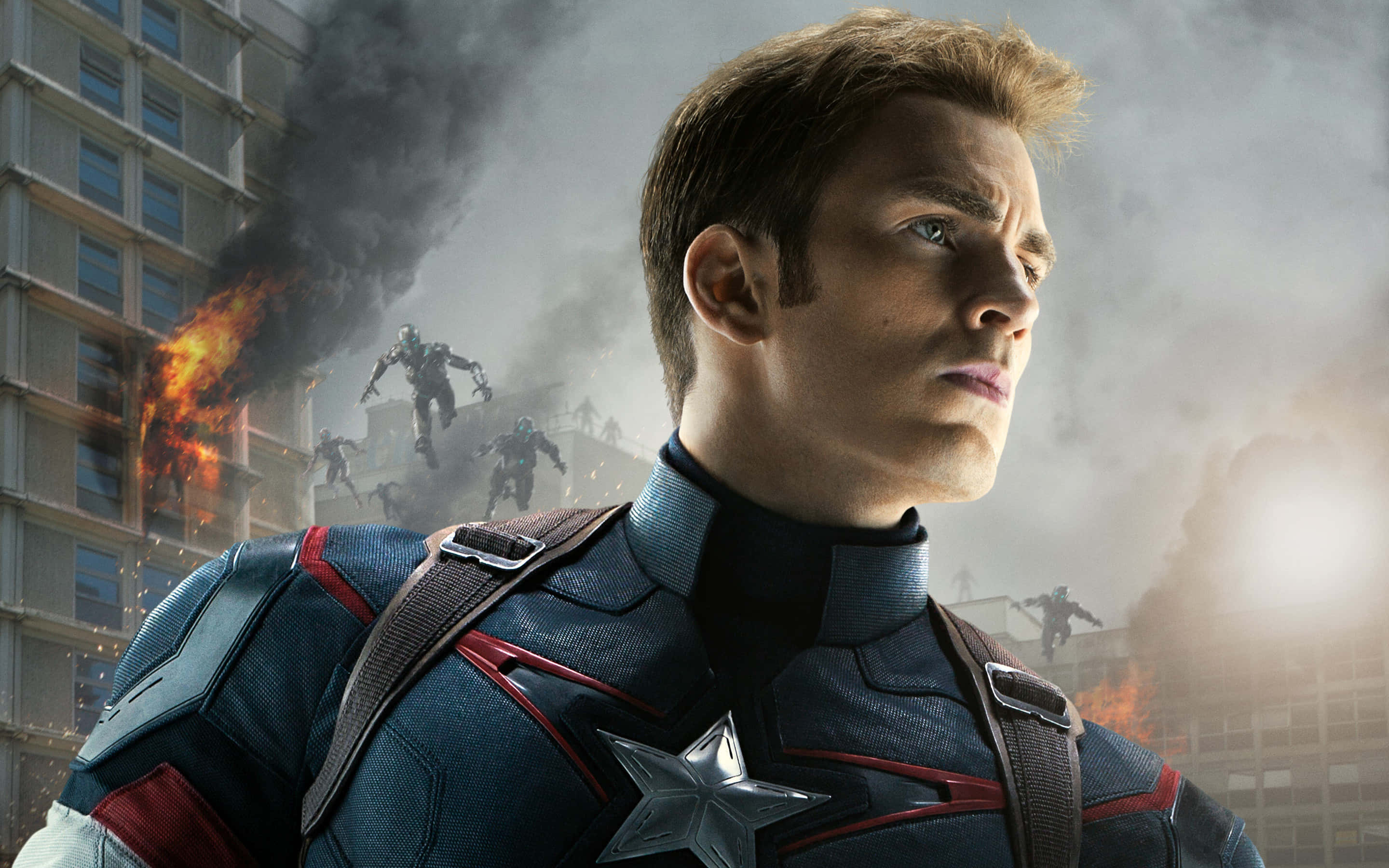 Captain America, star-emblazoned suit, smoke, 2K Desktop Wallpaper