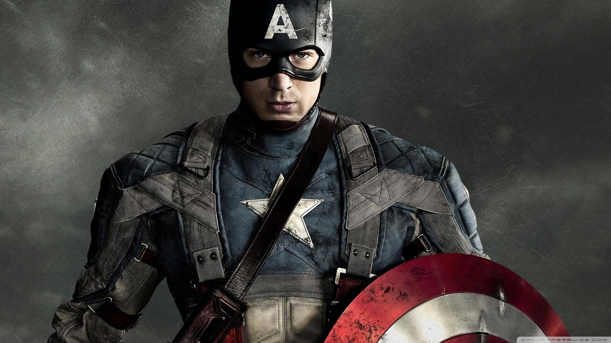 Captain America, iconic shield, stormy gray backdrop, 2K Desktop Wallpaper