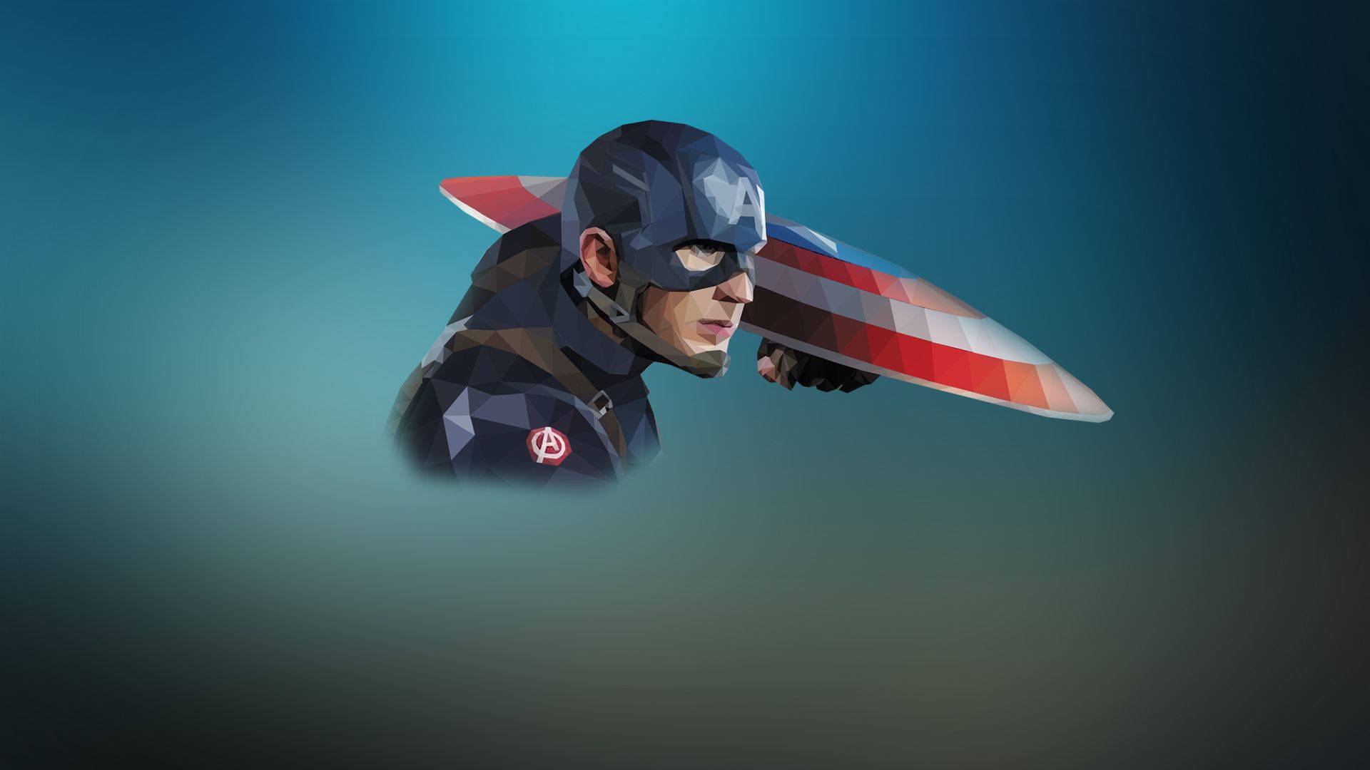 Captain America, shield, low-poly style, Full HD Desktop Wallpaper