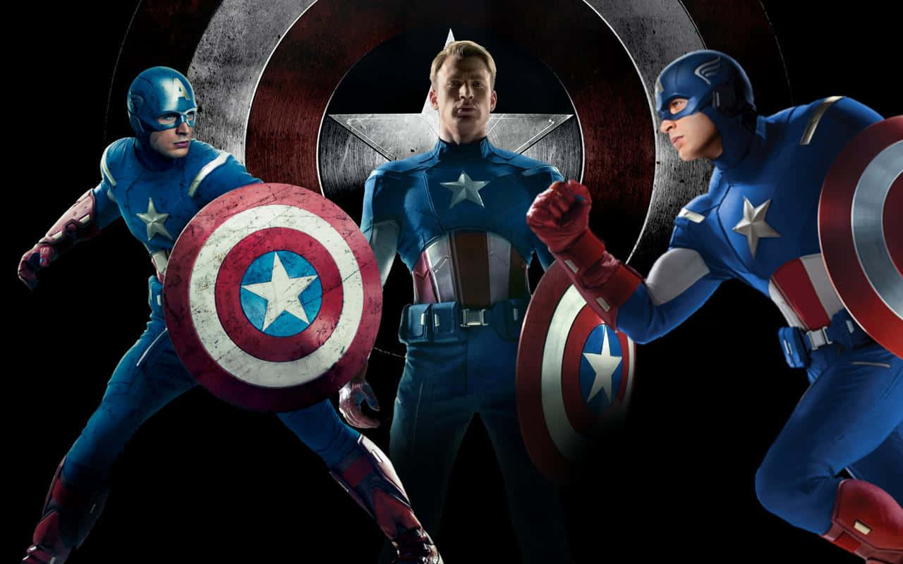 Captain America, blue red and white suits, star emblem backdrop, HD Desktop Wallpaper