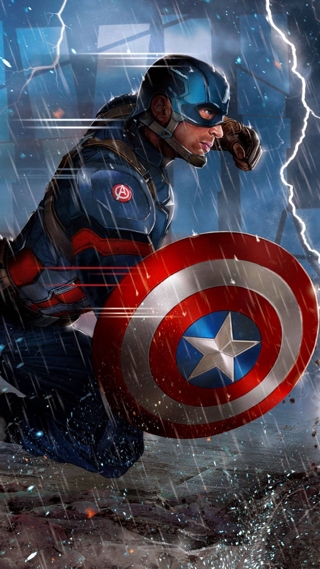 Captain America, rainstorm, shield, Full HD Phone Wallpaper
