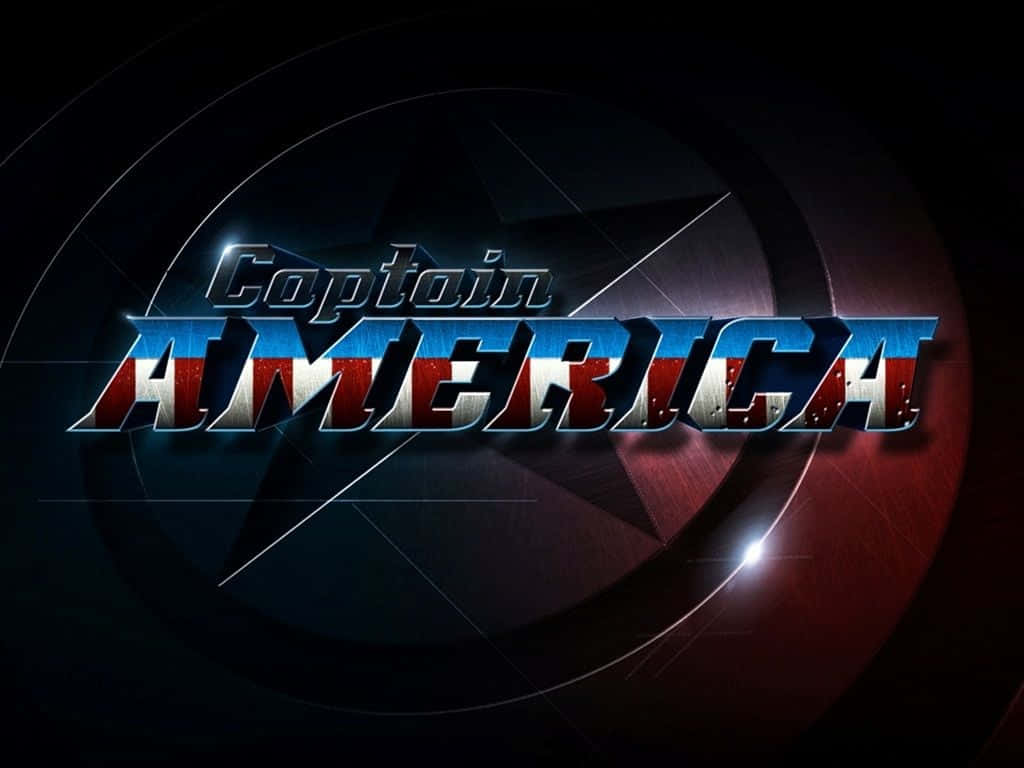 Captain America Logo, red white and blue metallic letters, dark circular shield background, SD Desktop Wallpaper