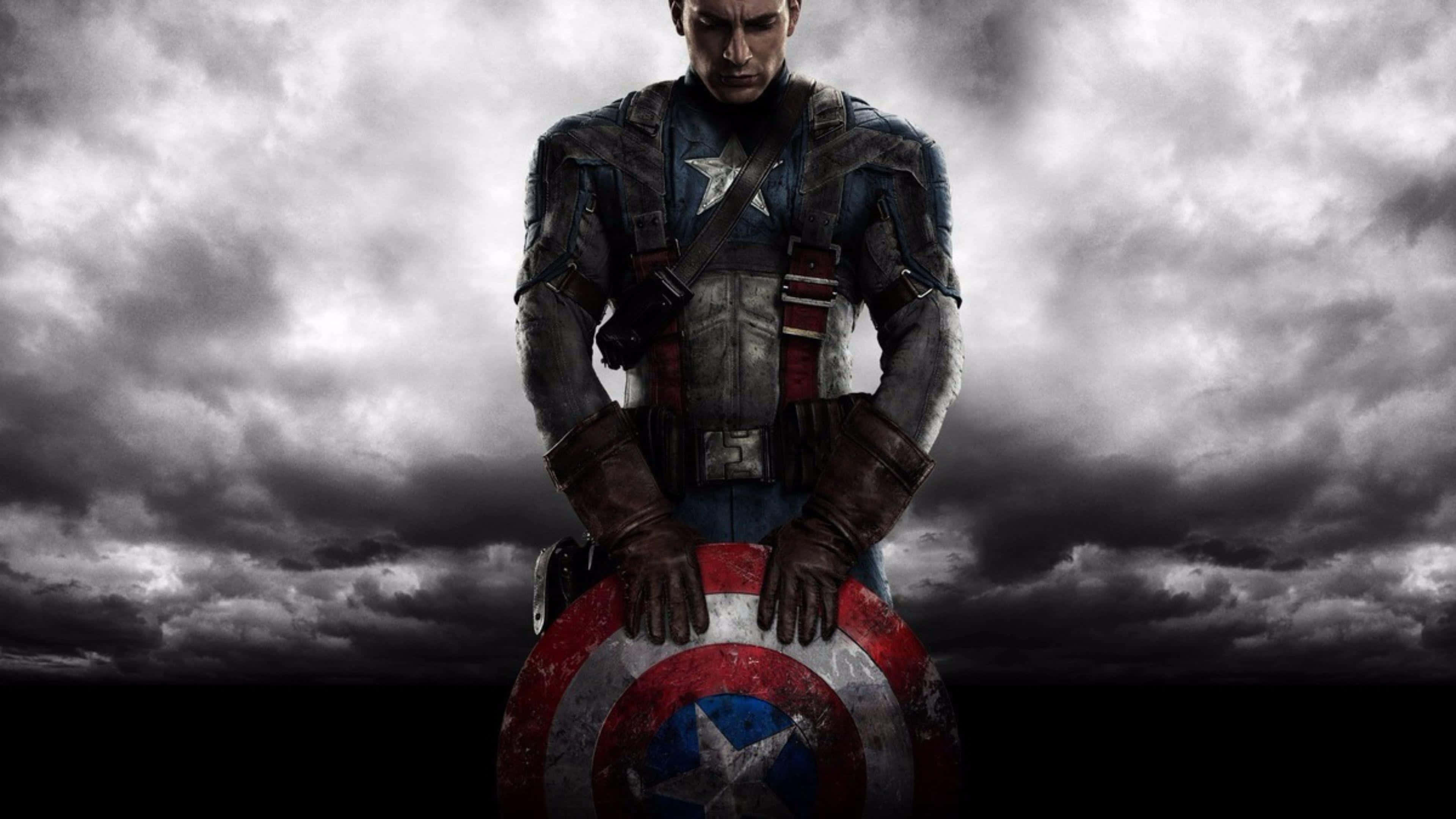 Captain America, star-spangled shield, stormy sky, 4K Desktop Wallpaper