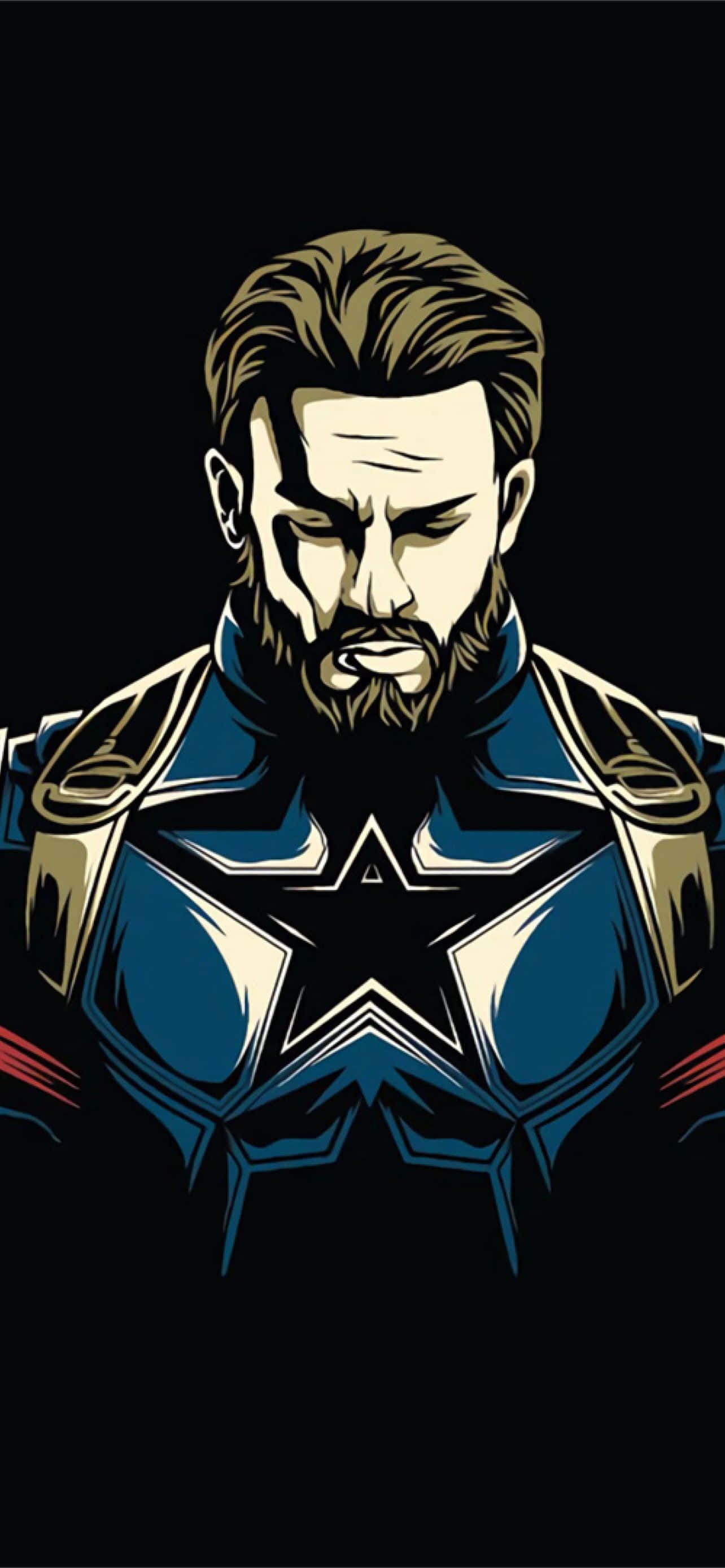 Captain America, black background, stylized illustration, 2K Phone Wallpaper