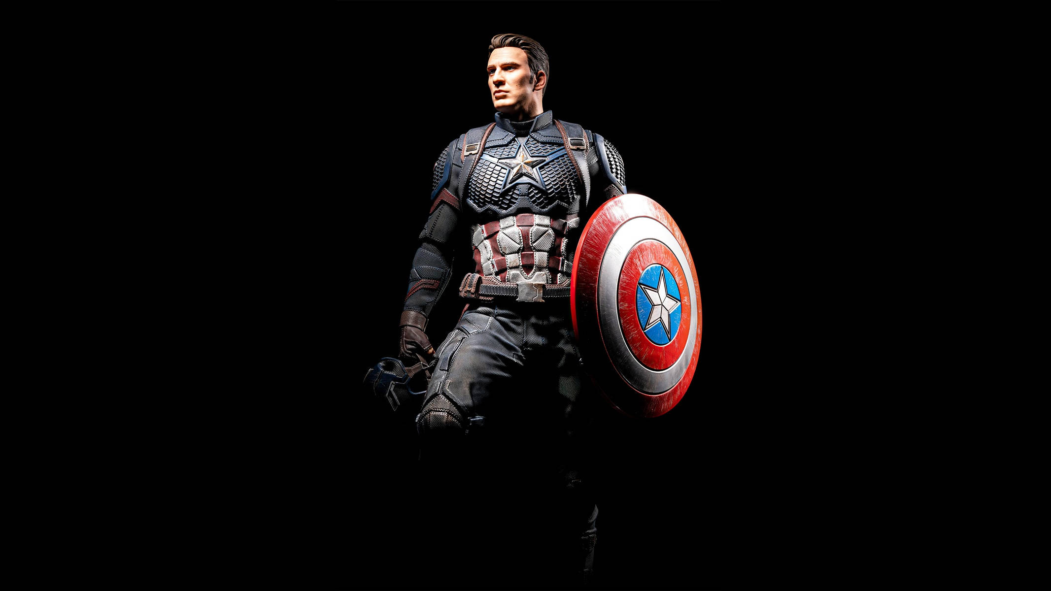 Captain America, red white and blue shield, black background, Full HD Desktop Wallpaper