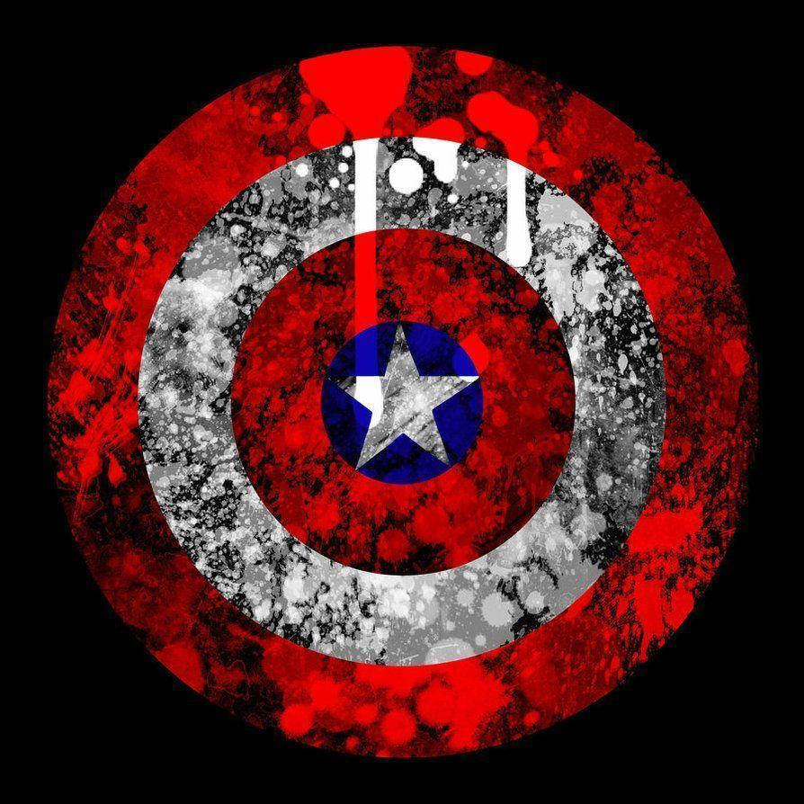 Captain America shield, red splatter, white drips, SD Desktop Wallpaper