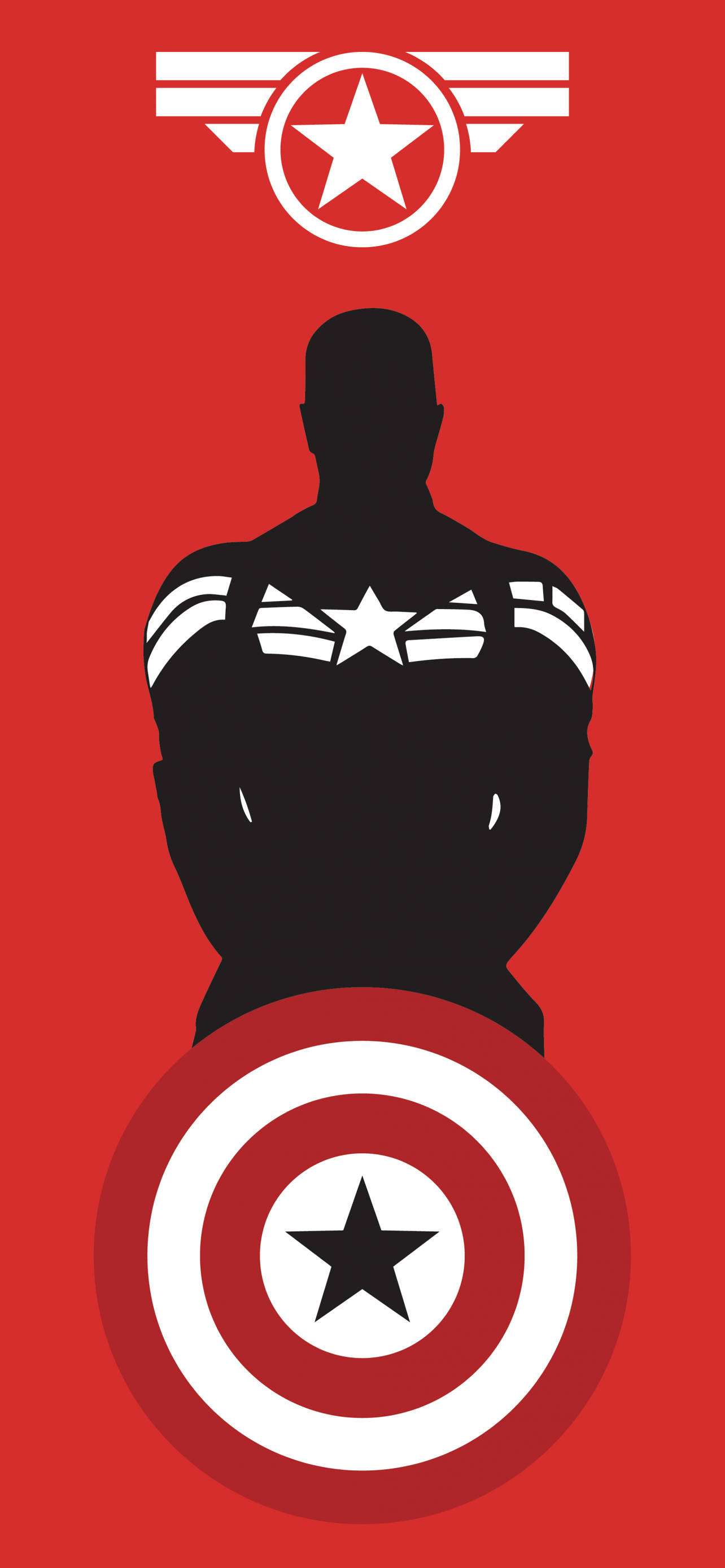 Captain America, red background, black silhouette, 2K Phone Wallpaper
