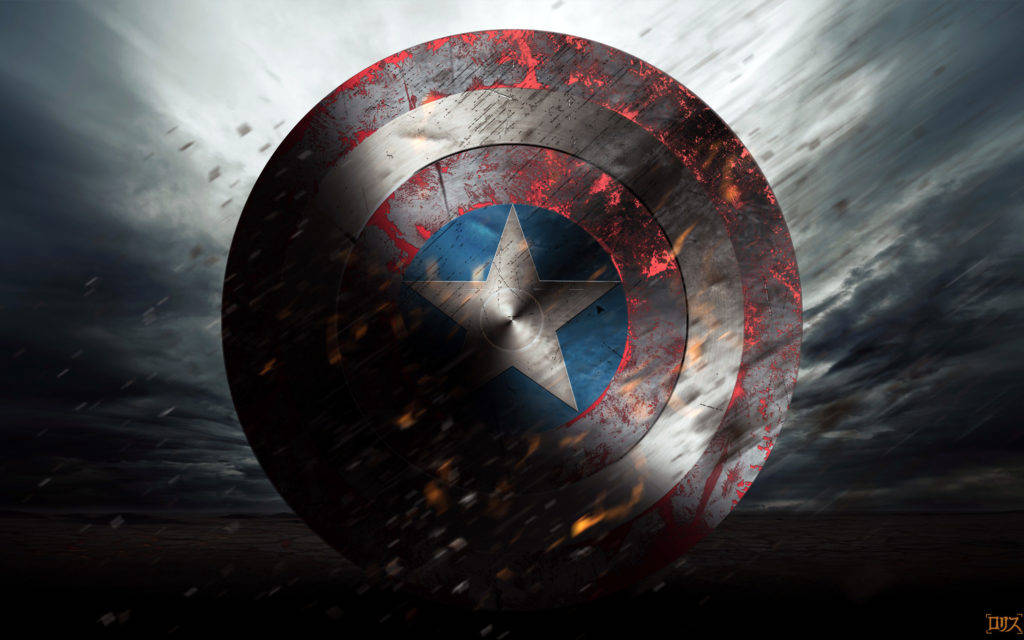 Captain America shield, battle-worn, stormy sky, SD Desktop Wallpaper