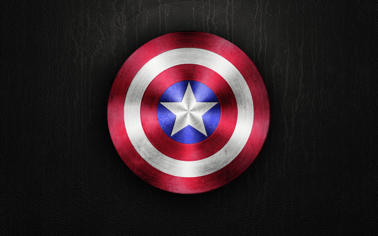 Captain America shield, red white and blue colors, textured black leather surface, HD Desktop Wallpaper