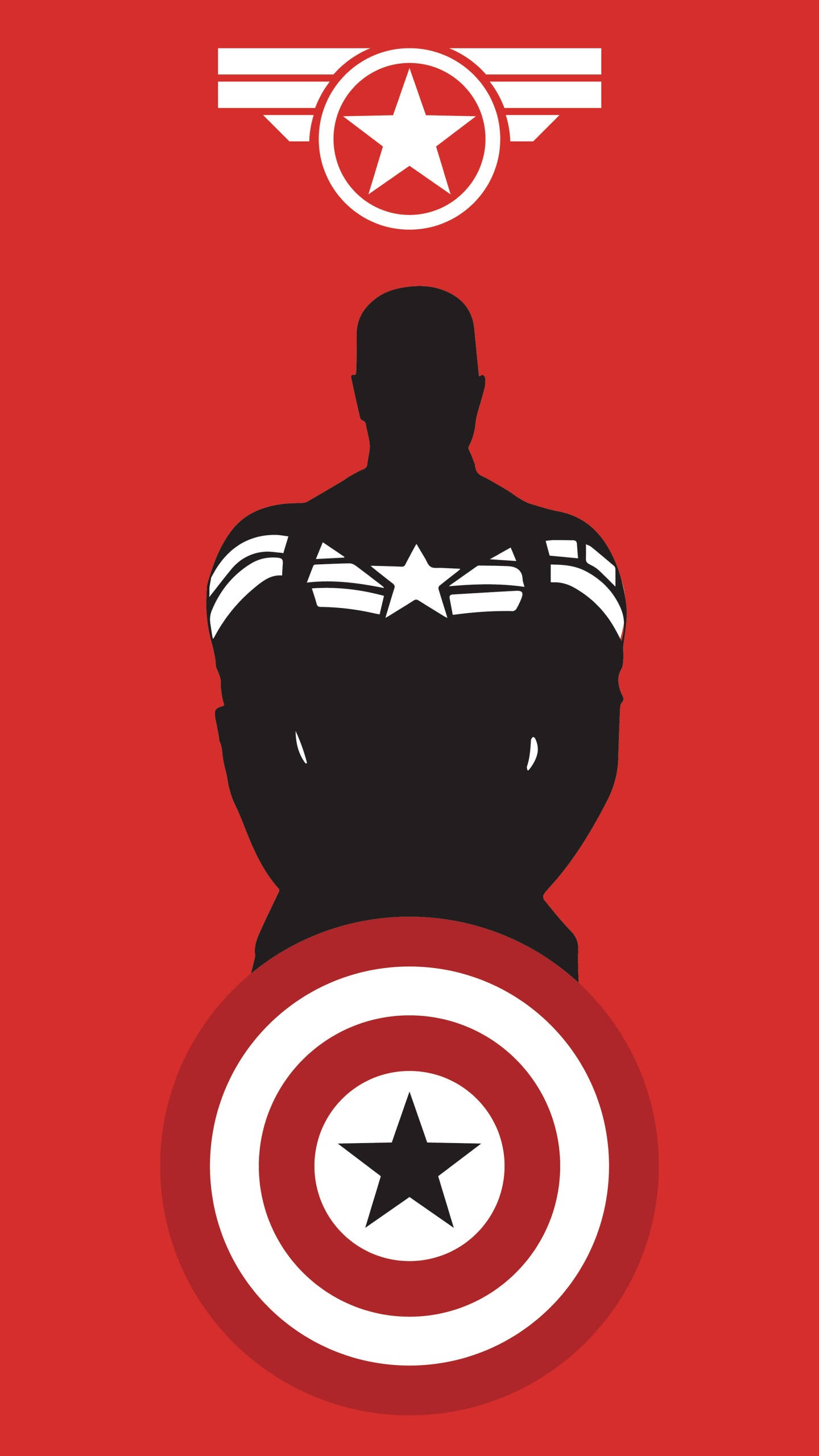 Captain America, red star shield logo, black silhouette, 2K Phone Wallpaper