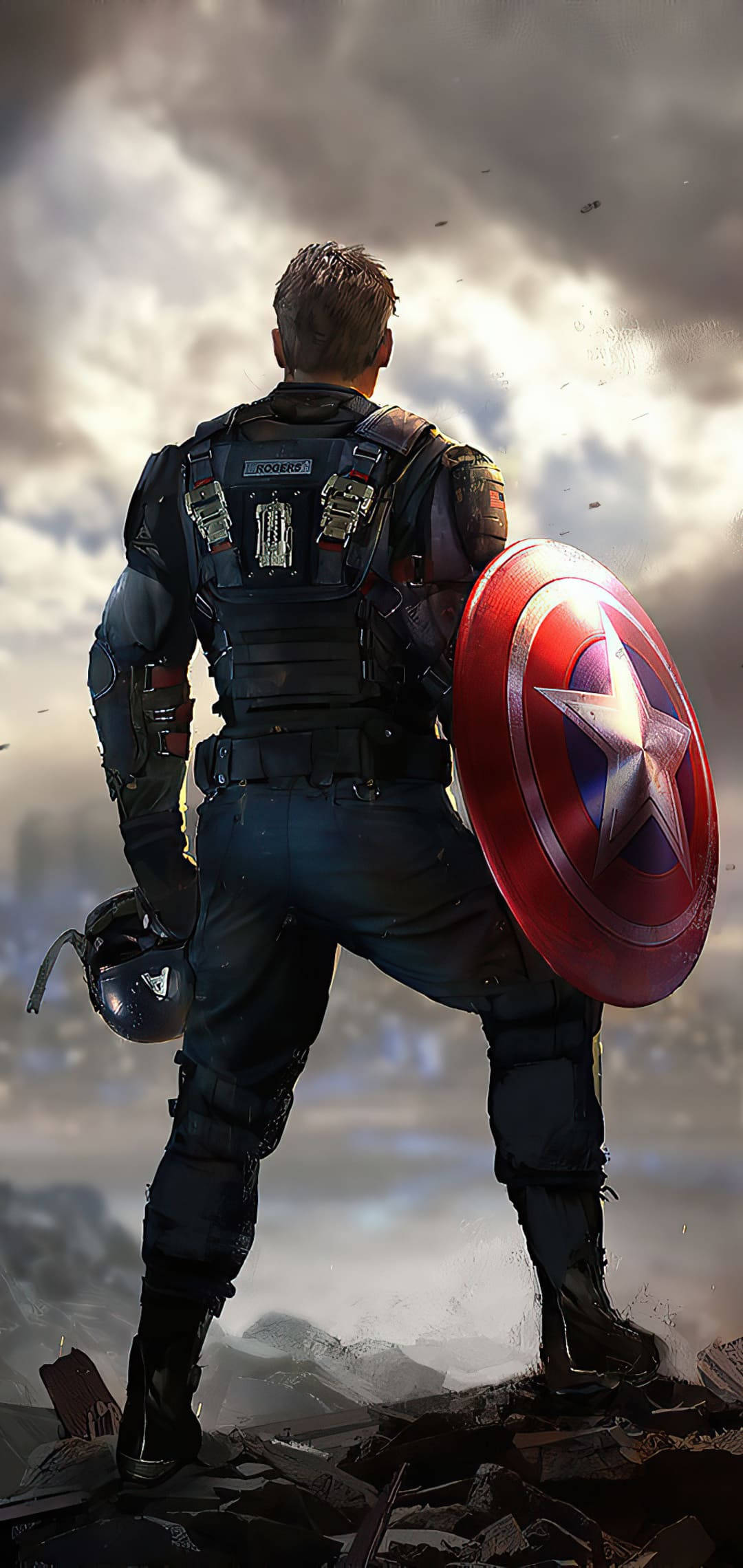 Captain America, shield, storm clouds, Full HD Phone Wallpaper