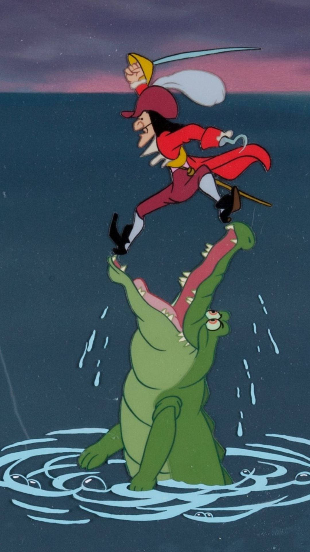Captain Hook, crocodile, twilight ocean, Full HD Phone Wallpaper