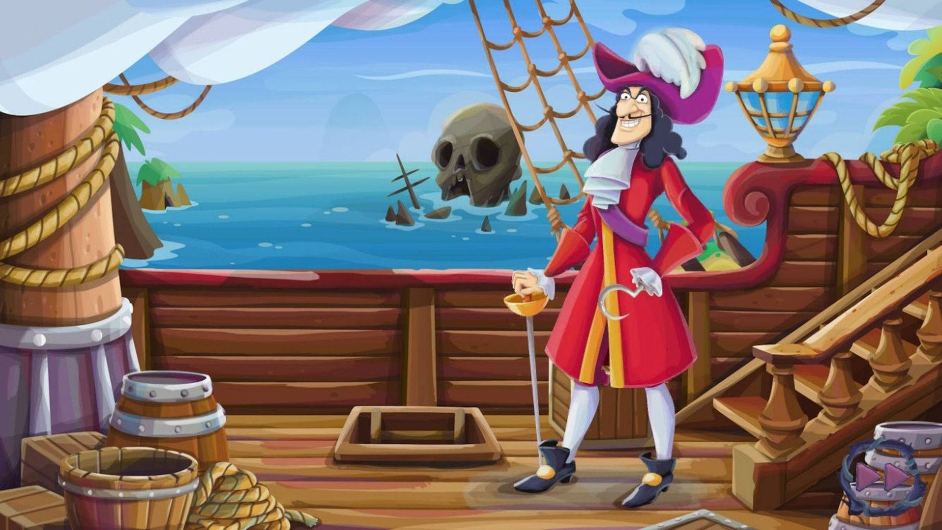 Captain Hook, pirate boat, red coat, Full HD Desktop Wallpaper