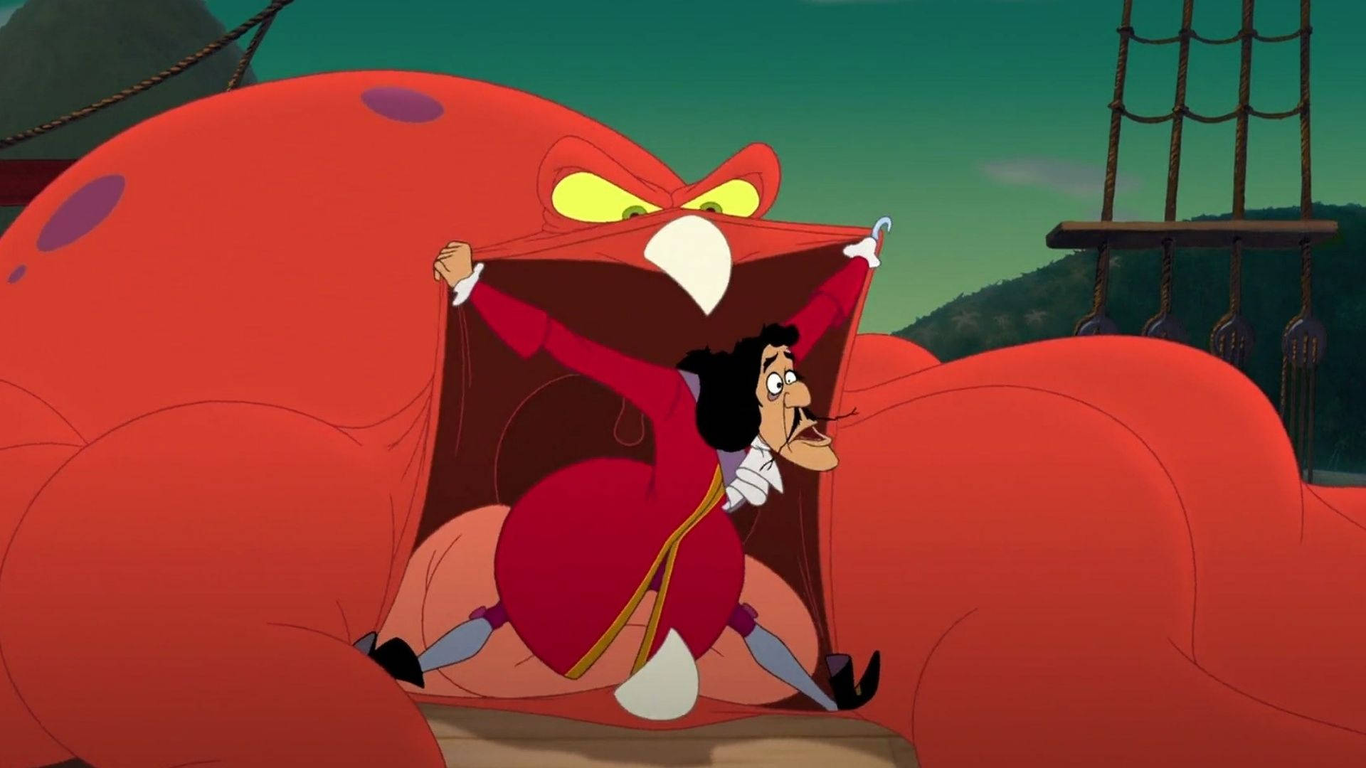 Captain Hook, giant red crab, glowing yellow eyes, Full HD Desktop Wallpaper