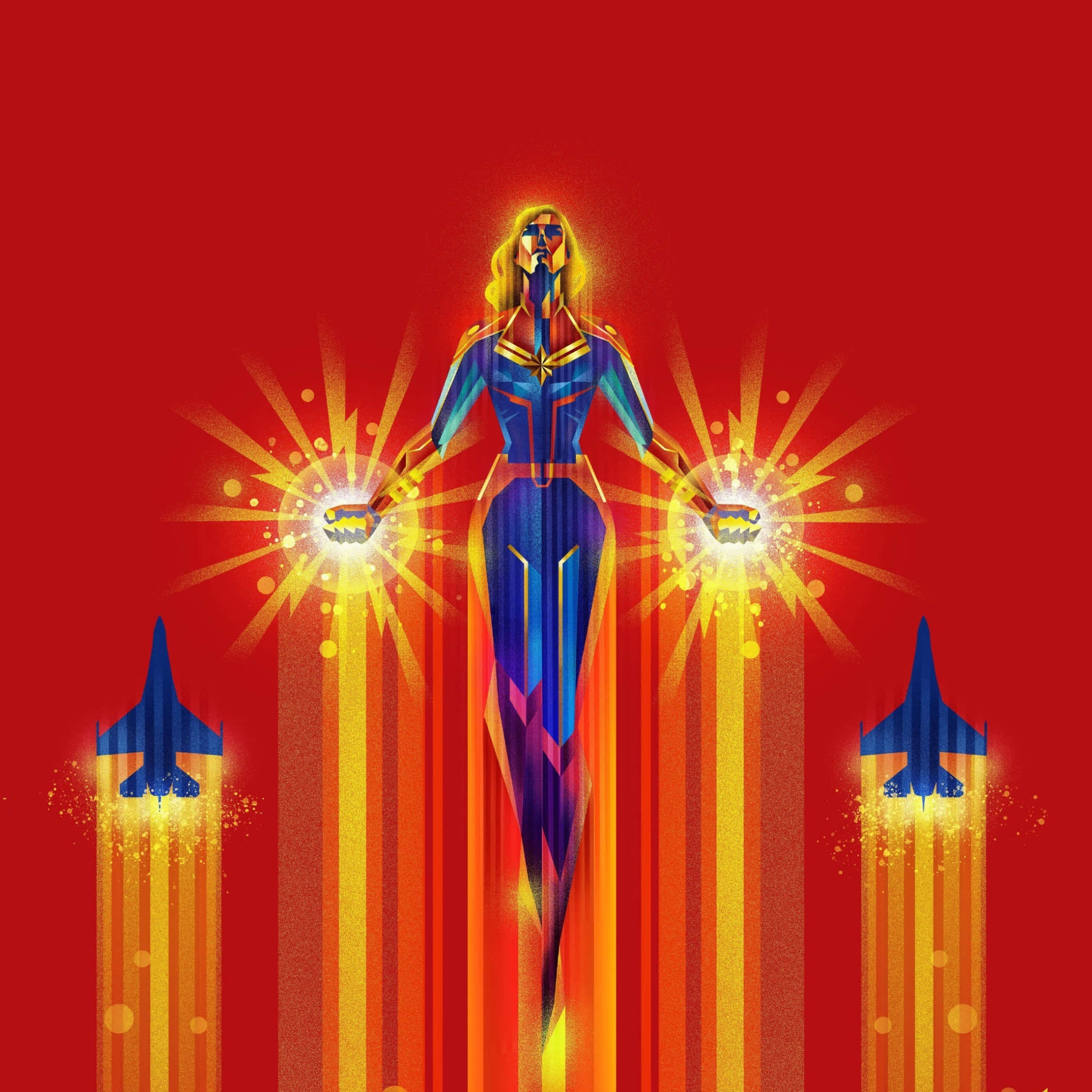 Captain Marvel 2, Captain Marvel, fiery red backdrop, Full HD Desktop Wallpaper